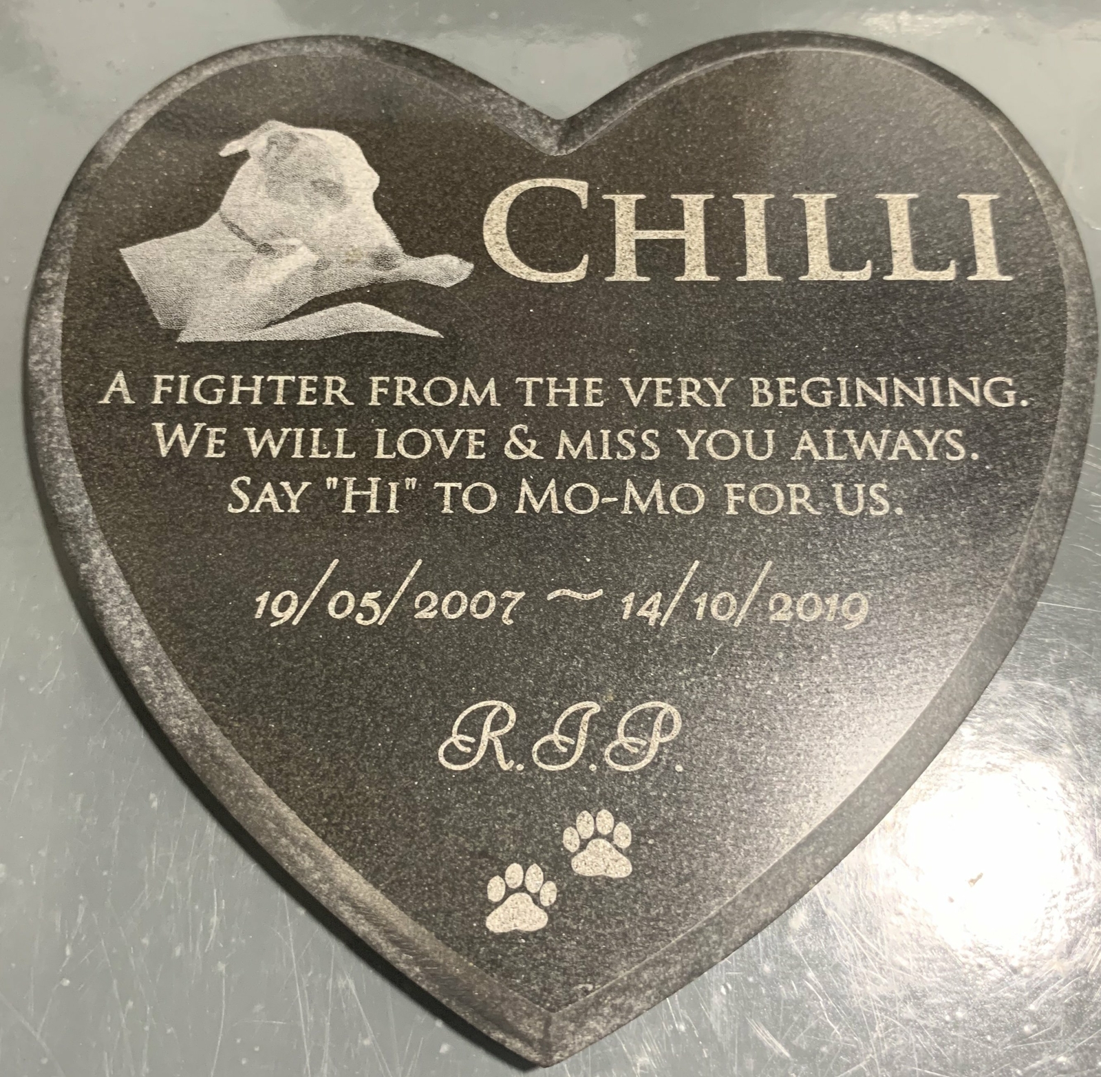 Memorial Plaque Photo Granite Heart Pet Custom Engraved (personalised)