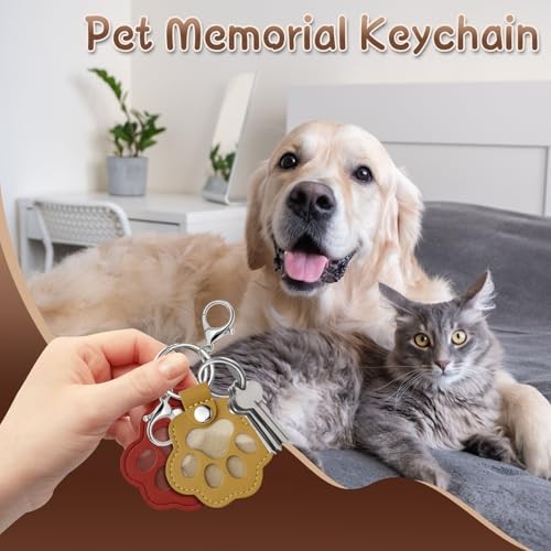 5PCS Pet Fur Storage Keychain, Dog Cat Hair Keepsake Key Ring, Paw Shaped