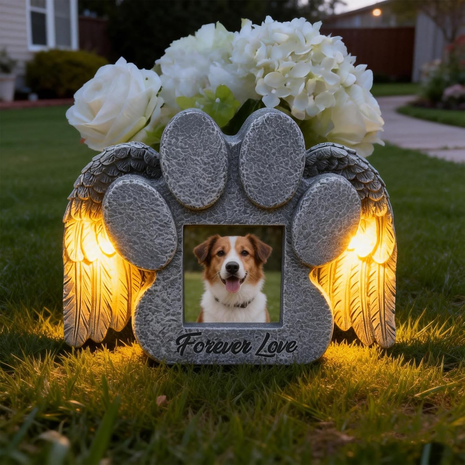 Pet Memorial Gifts Solar Powered Dog Memorial Stone Engraved Grave Marker for