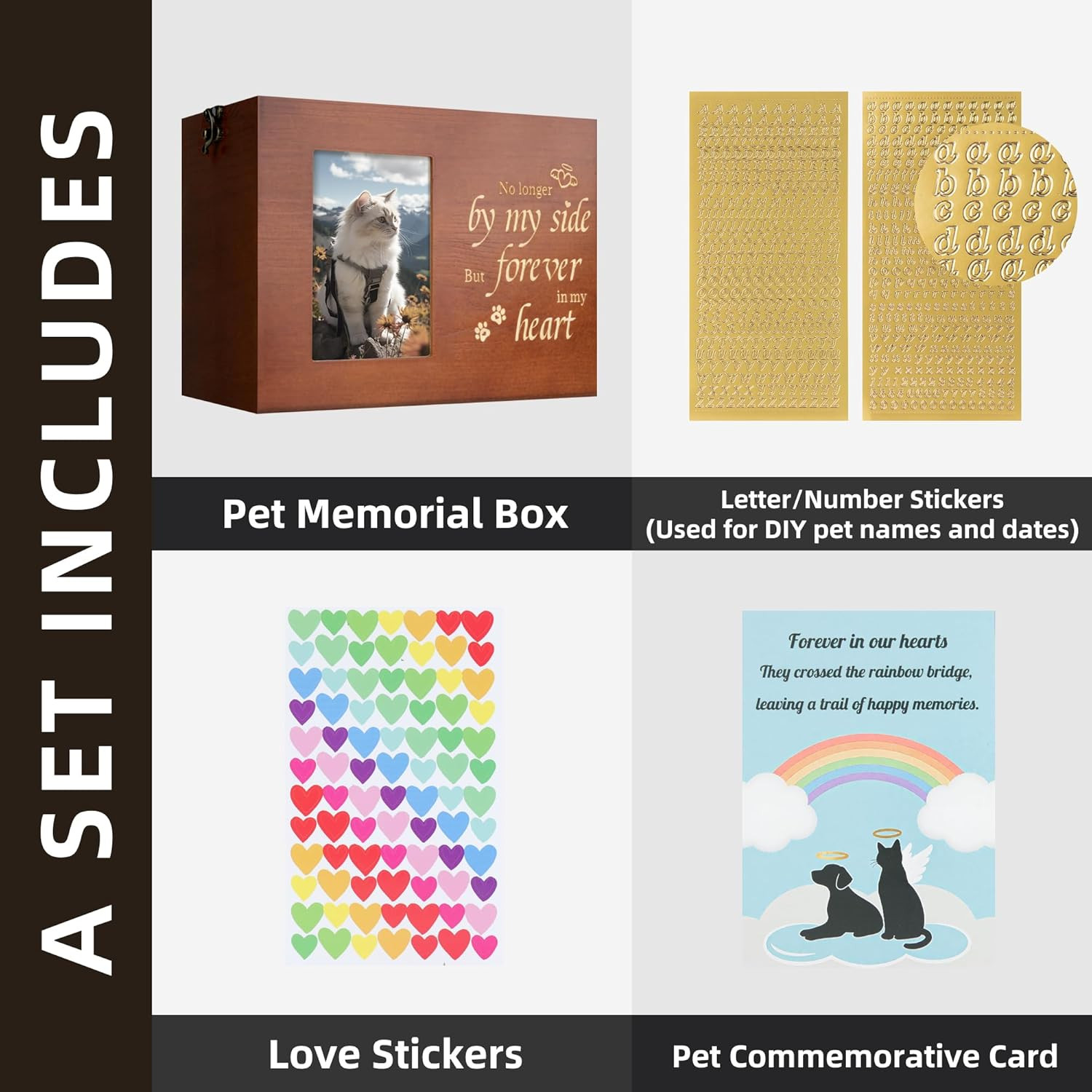 Wooden Pet Memorial Urn with Photo Frame – Keepsake Box for Dog & Cat Ashes