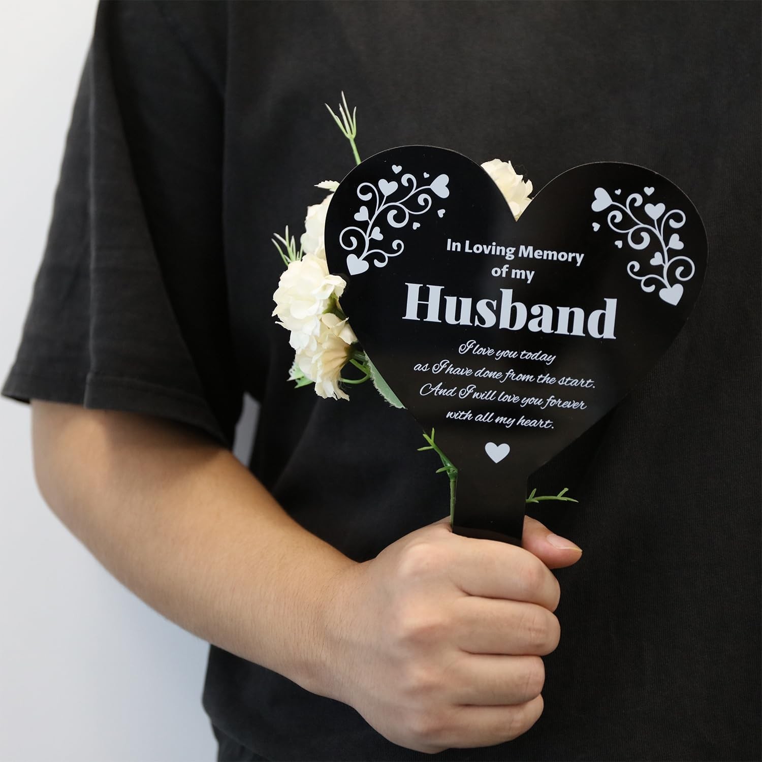 GLOBLELAND Heart Husband Garden Stake for Husband Memorial Remembrance Plaque…