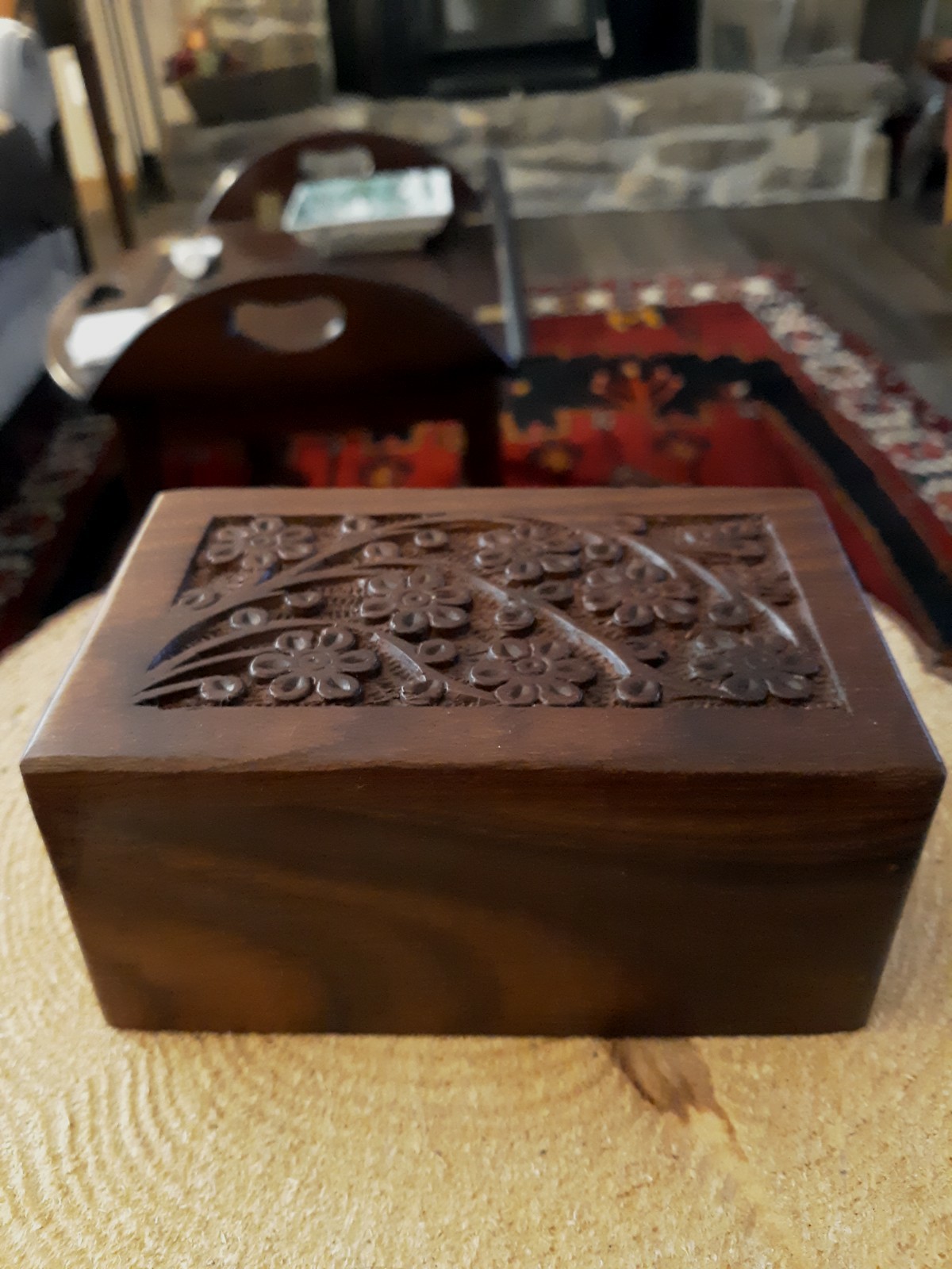 Pet Ash Holder Hand Carved Tree Of Life Wooden Box W Base Slide Opening
