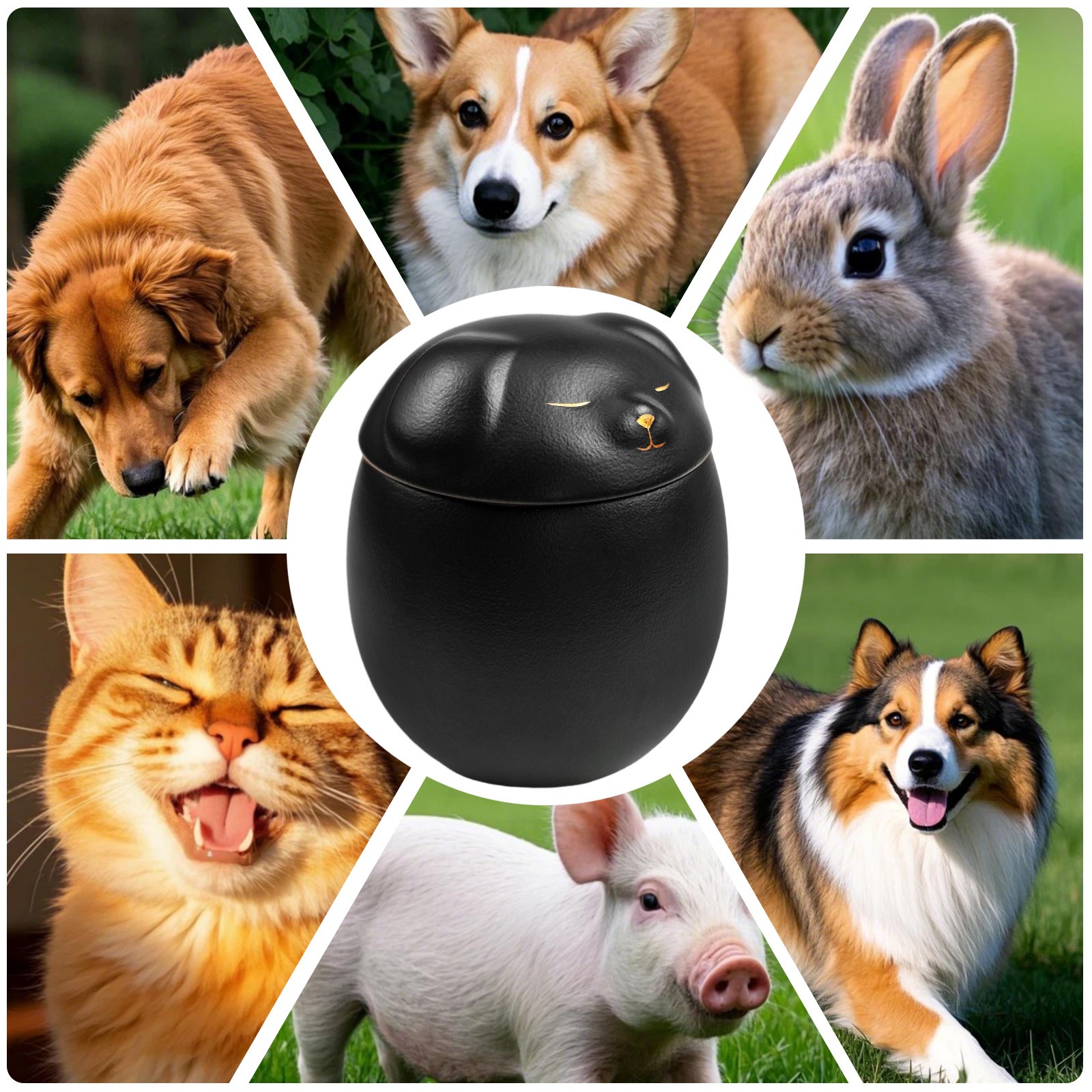 Smiley Dog Shaped Black Pet Urn 4.9*4.3in Memorial Urn For Small Dog & Cat Ashes