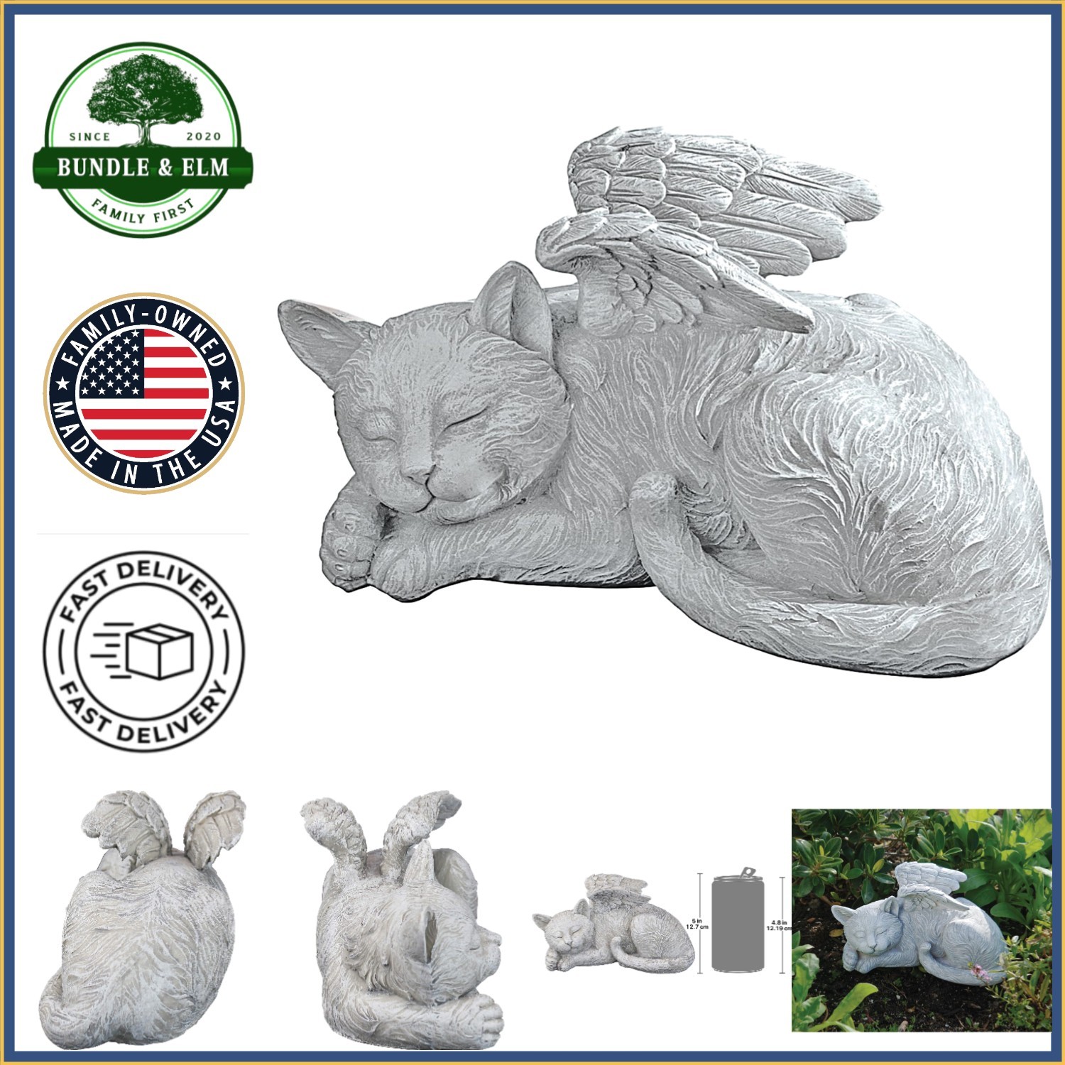 Cat Angel Memorial Statue, 10 Inch Grave Marker for Pet Tribute and Remembrance