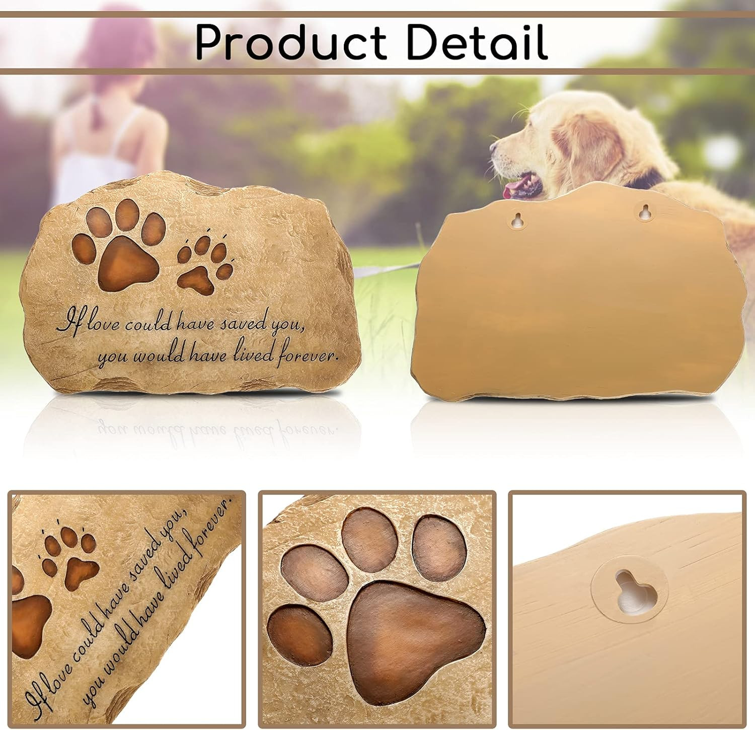 Dog Memorial Stone Dog Garden Memorial Stone Paw Prints Pet Headstone Resin Mar