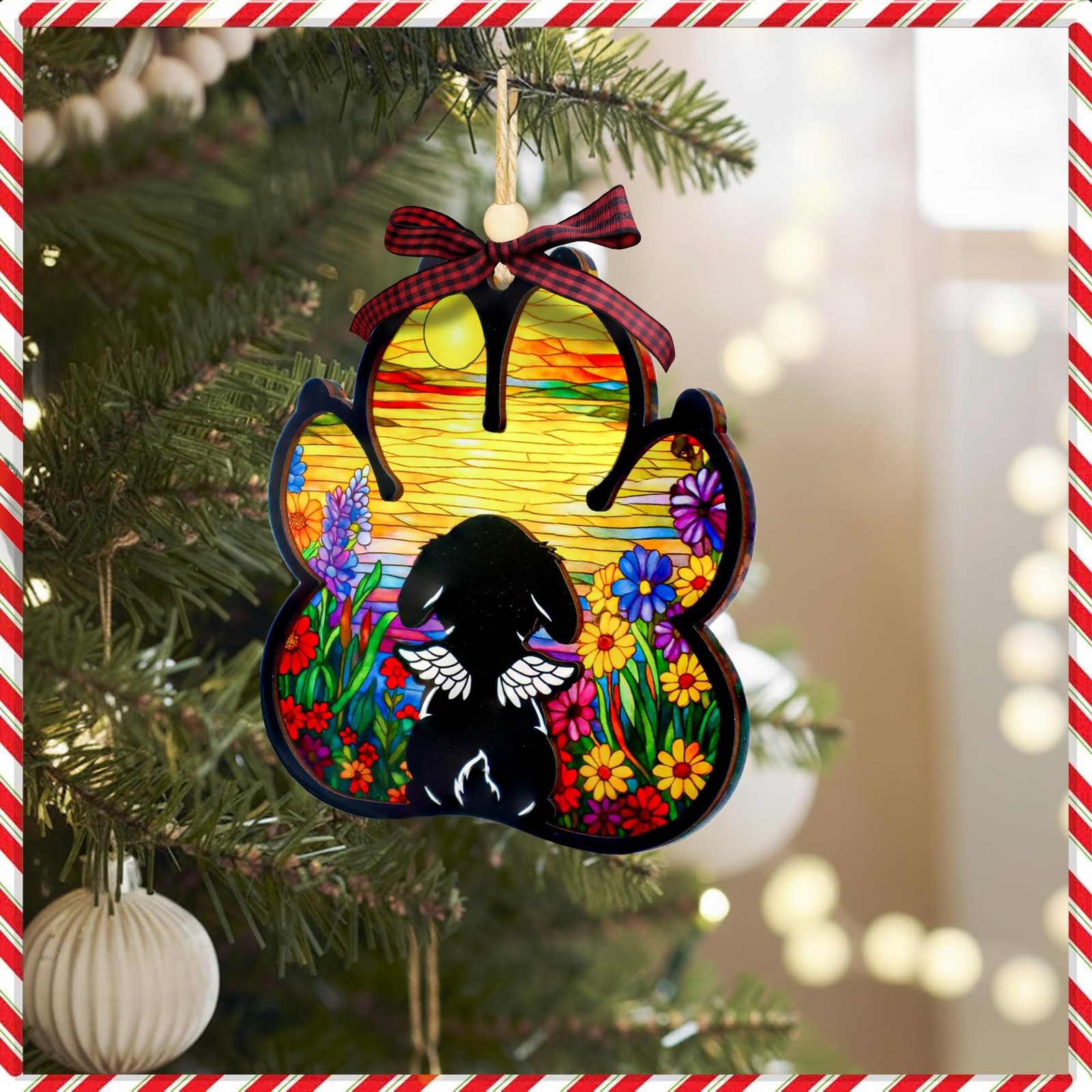 Dog Paw Memorial Ornament with Sympathy Card, Dog Memorial Suncatcher, Pet Re…