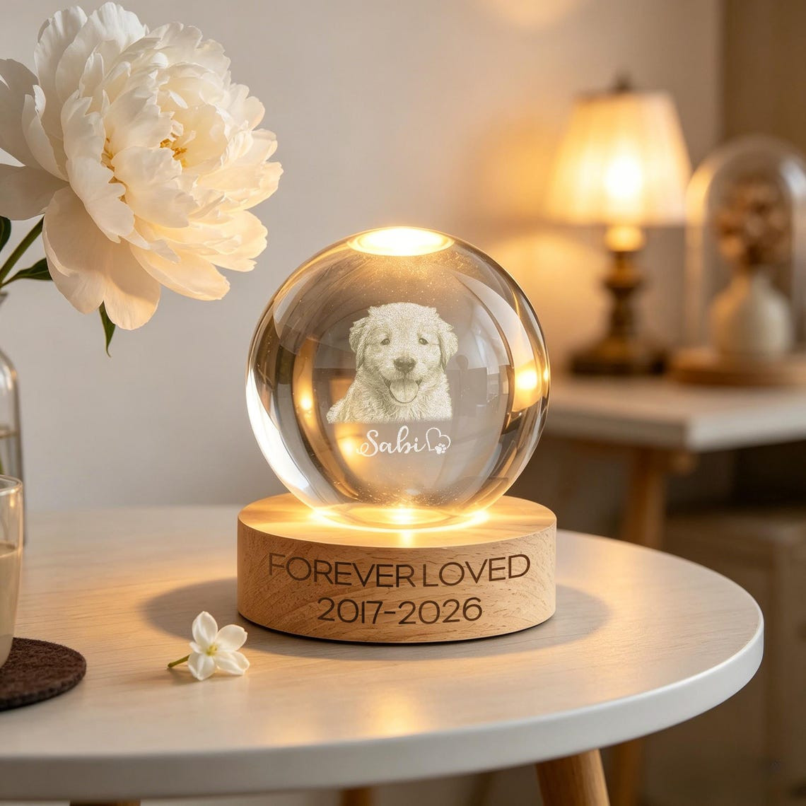 Custom Pet Memorial Crystal Ball Light Dog Photo Engraved Night Lamp Gift