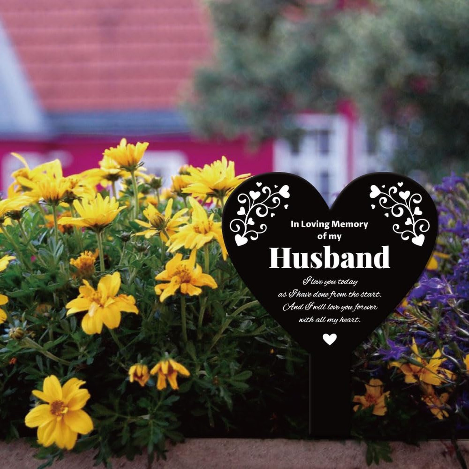GLOBLELAND Heart Husband Garden Stake for Husband Memorial Remembrance Plaque…