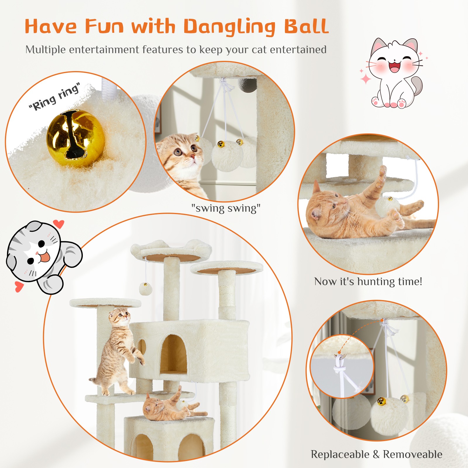 Multi Level Cat Treehouse Climbing Frame Kitty Condo Tower Scratching Post Ramp