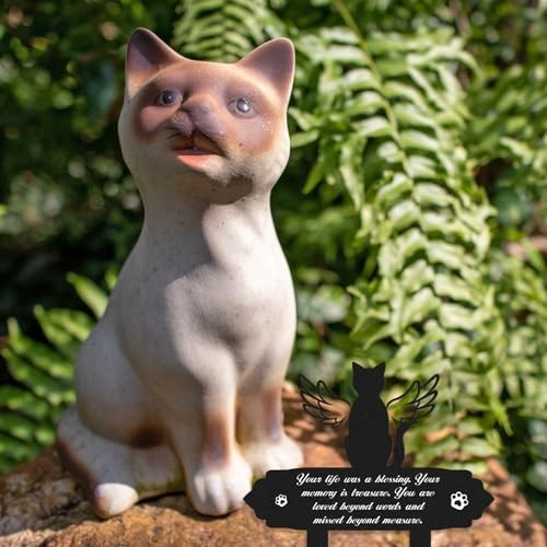 Memorial Decorations – Garden Stakes Markers with Angel Wings, Waterproof Cat