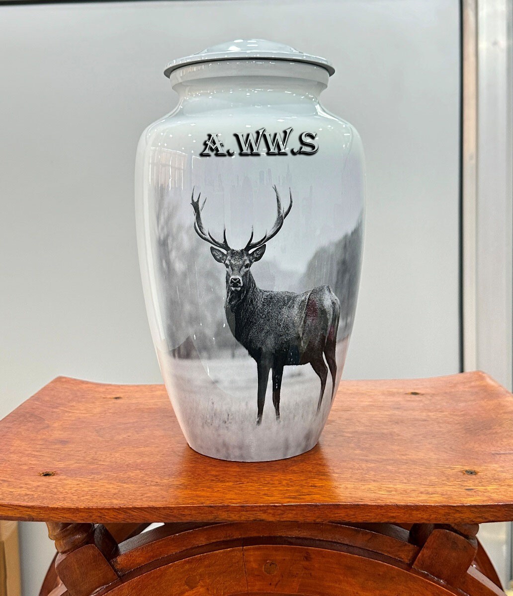 Reindeer Printed Urn Cremation Urn – Cremation Urn for Human Ashes – Hand Made
