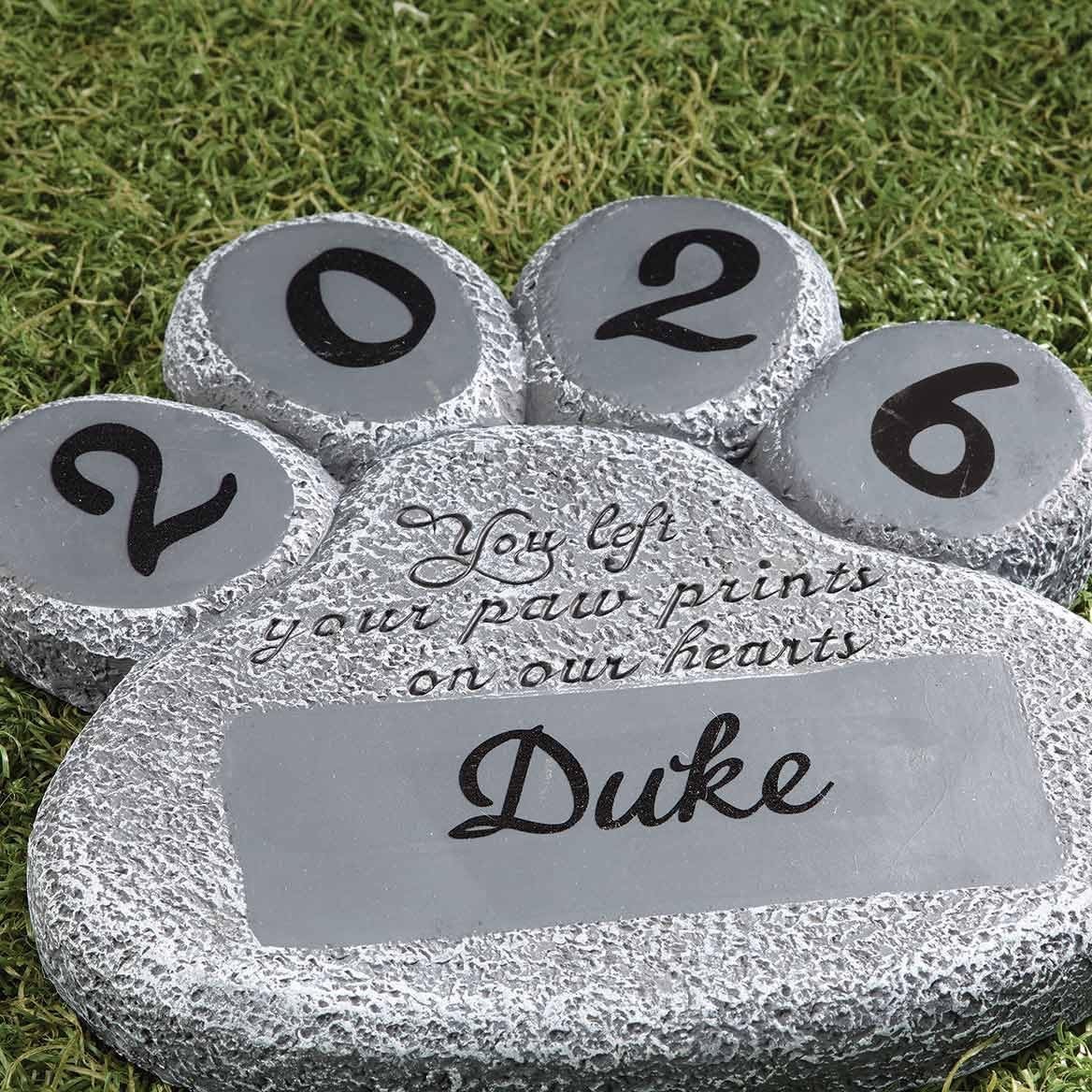 Pet Memorial Garden Stone Personalized NAME YEAR Dog Cat Paw Print Grave Marker