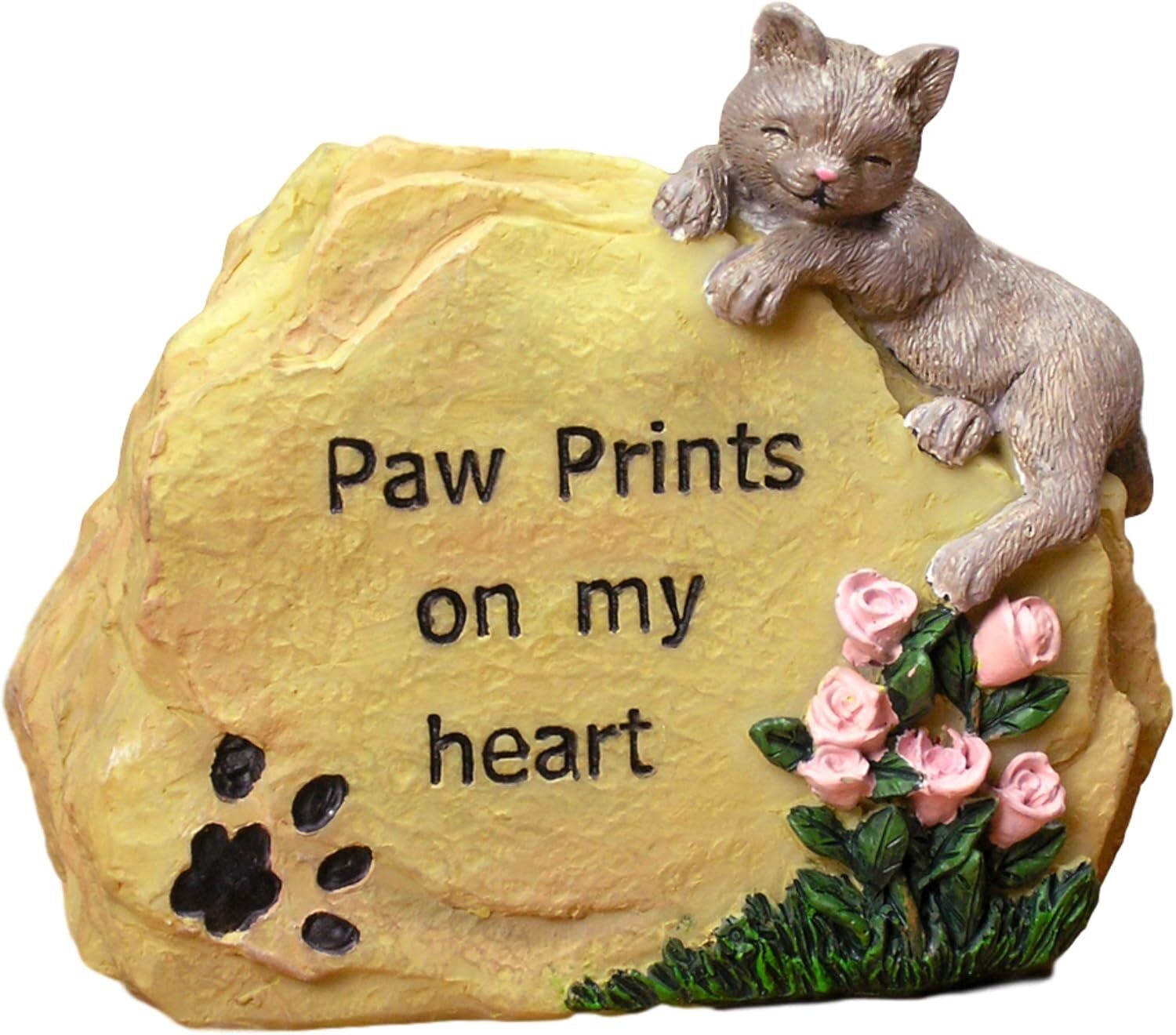 Cat Paw Prints Message Stone Decor Pet Memorial Gift for Cat Lovers 3.25 Inch
