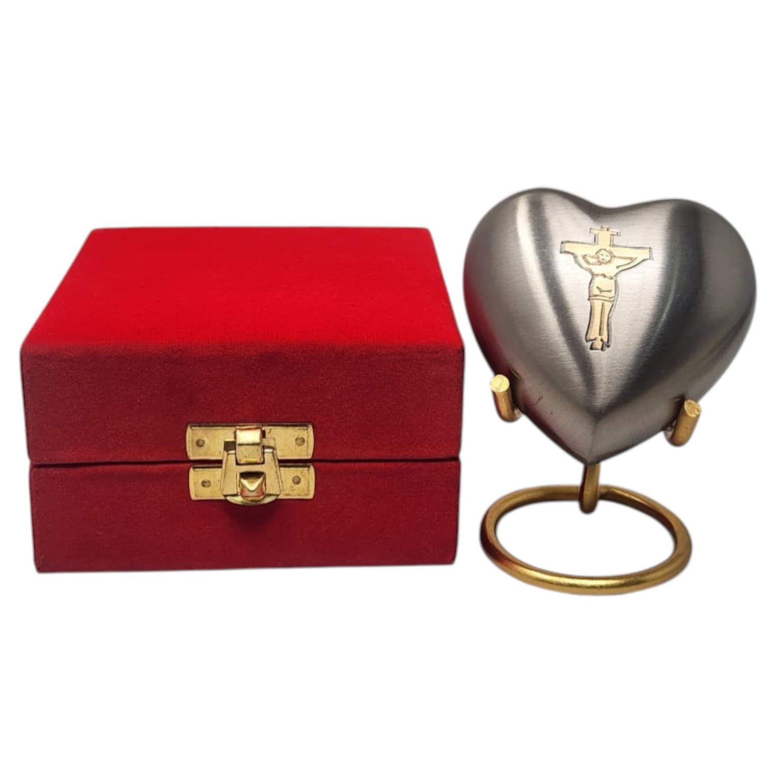 Christian Cross Heart Urn for Ashes Grey Memorial Cremation Keepsake with Box