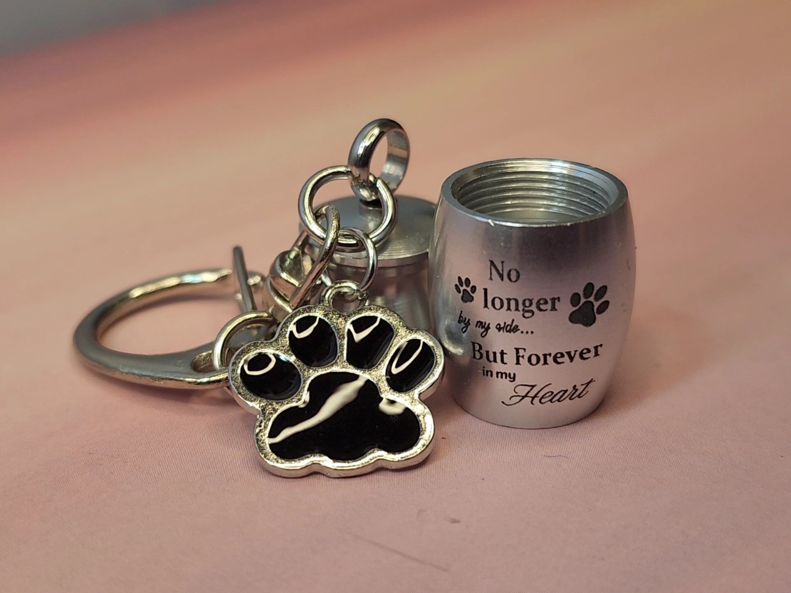 Dog Pet Cremation Ashes Urn Key Chain Keepsake Paw Print Memorial Jewelry