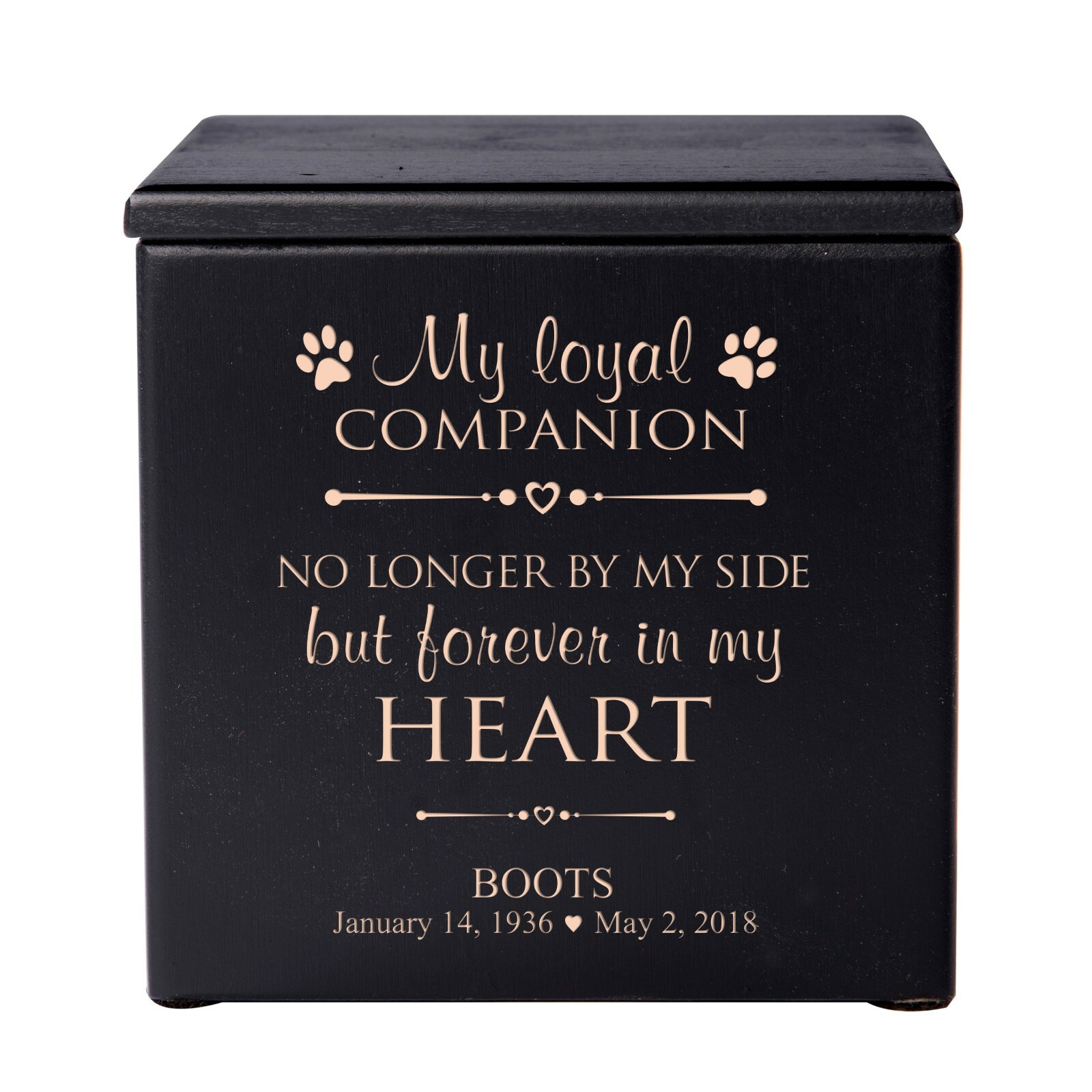 Custom Memorial Keepsake Urn Box for Pet Ashes 4.5×4.5 – My Loyal Companion