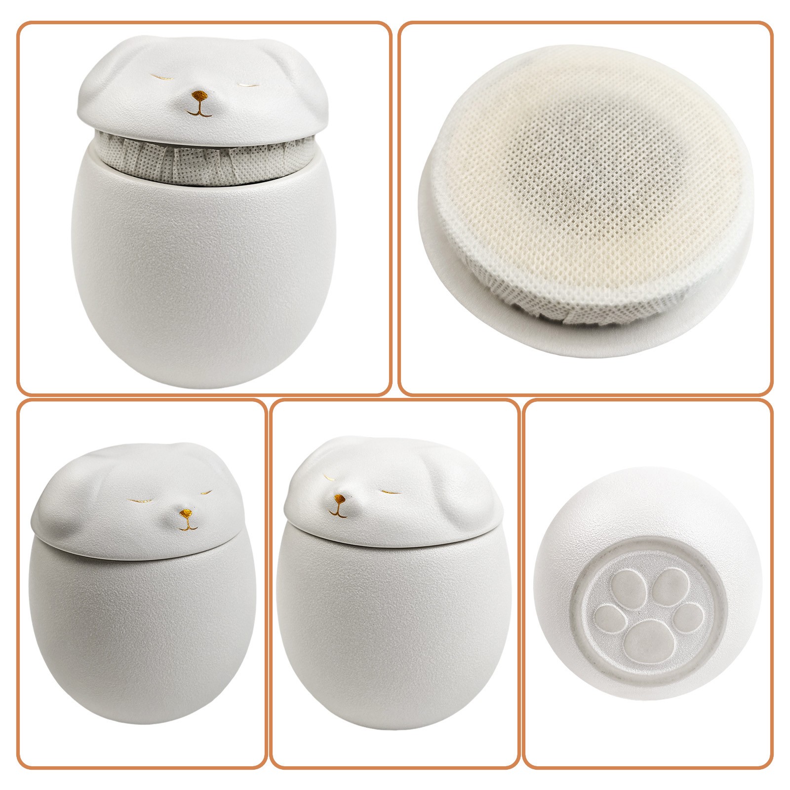 White Smiley Dog Shaped Pet Urn 4.9×4.3 inch for Small Dog And Cat Ashes
