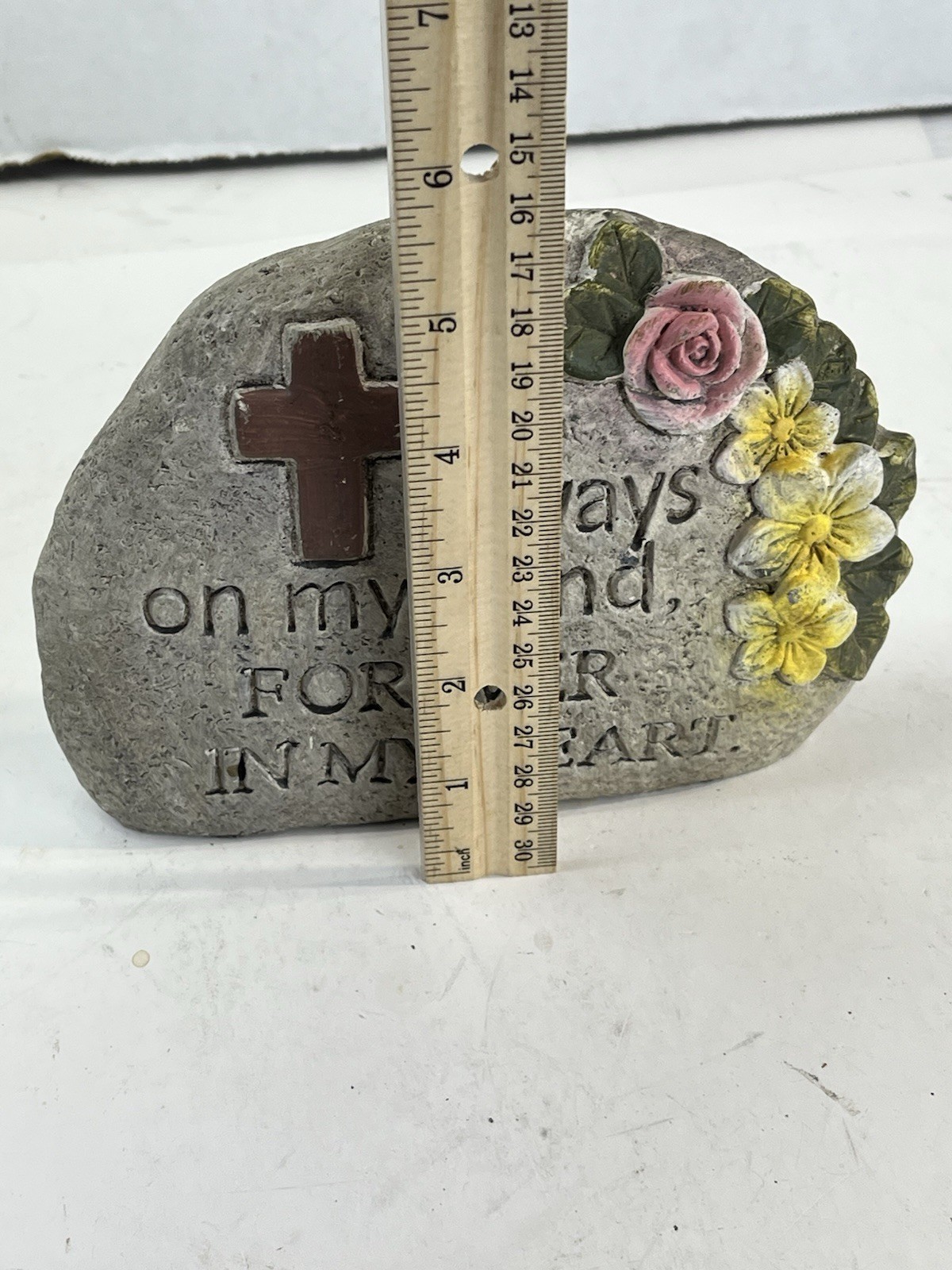 Always On My Mind Memorial Garden Stone with Cross & Flower U C