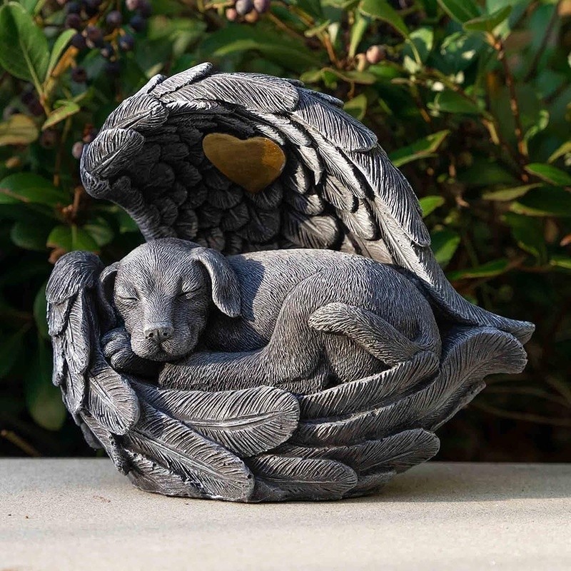 Pet Memorial Urn Angel Dog Statue Waterproof Ashes Garden Decor 100% Poly-Resin