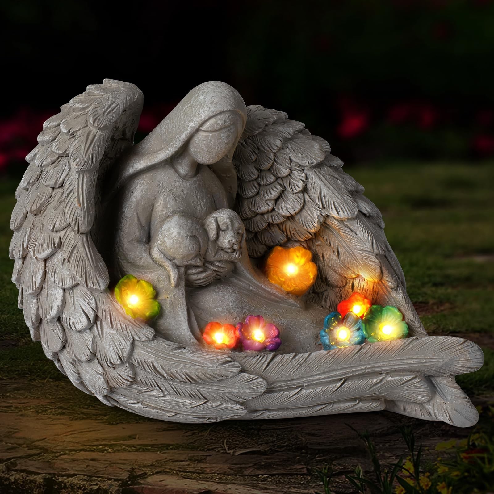 Solar Garden Decor – Memorial for Loss of Dog with Angel Statue, Solar Powere…