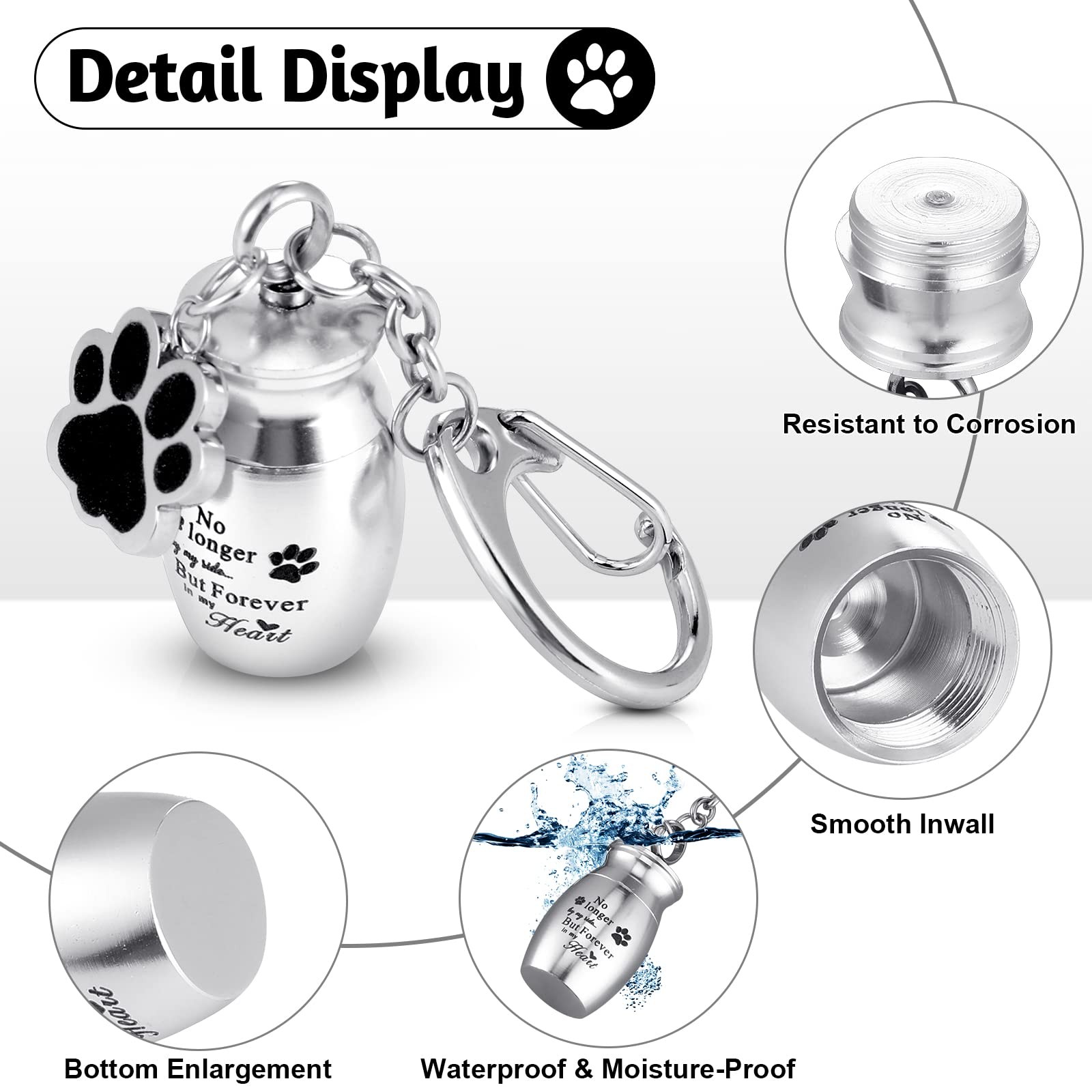 Tudomro Cremation Pet Dog Urns Keychain for Ashes with Storage Bag Silver