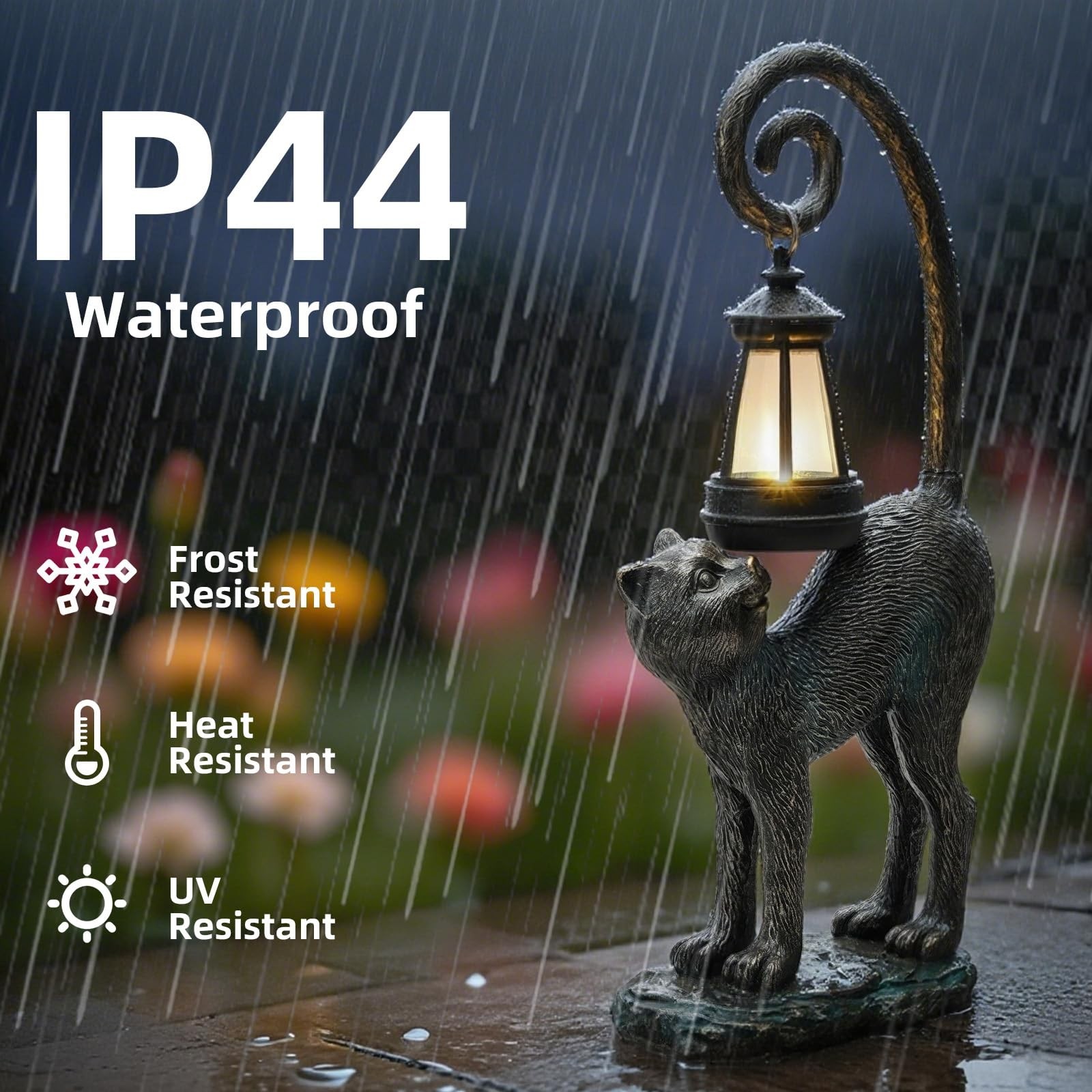 Solar Cat Garden Decor Outdoor Statue – Cat with LED Waterproof Sculptures Li…
