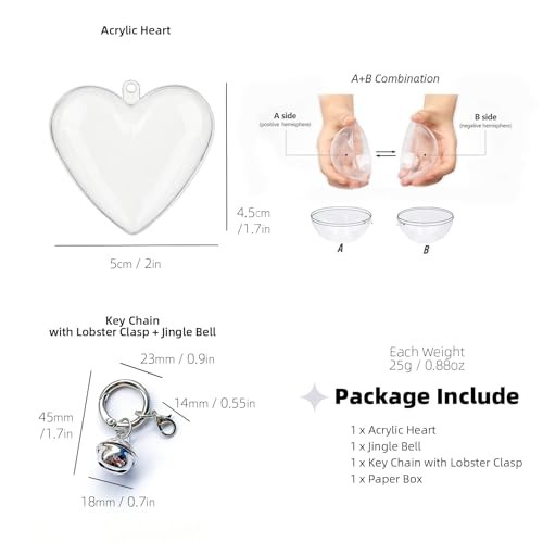 Fur Keepsake 2″ Heart Pendant – Ashes Hair Memory Acrylic Ball with Bell – Heart