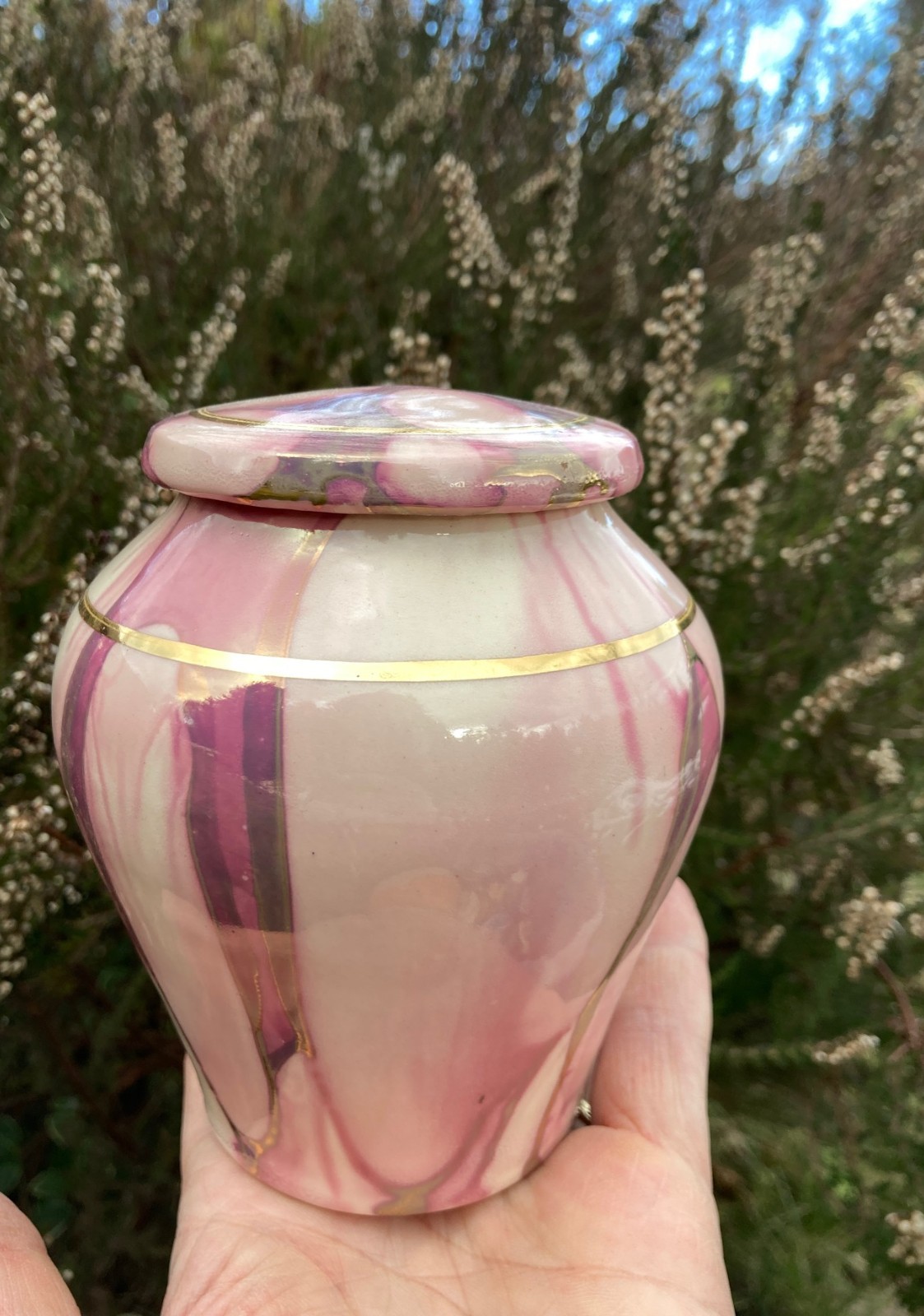 Handmade Ceramic Cremation Urn in Poppy, small size for pet ashes, 50 cubic inch