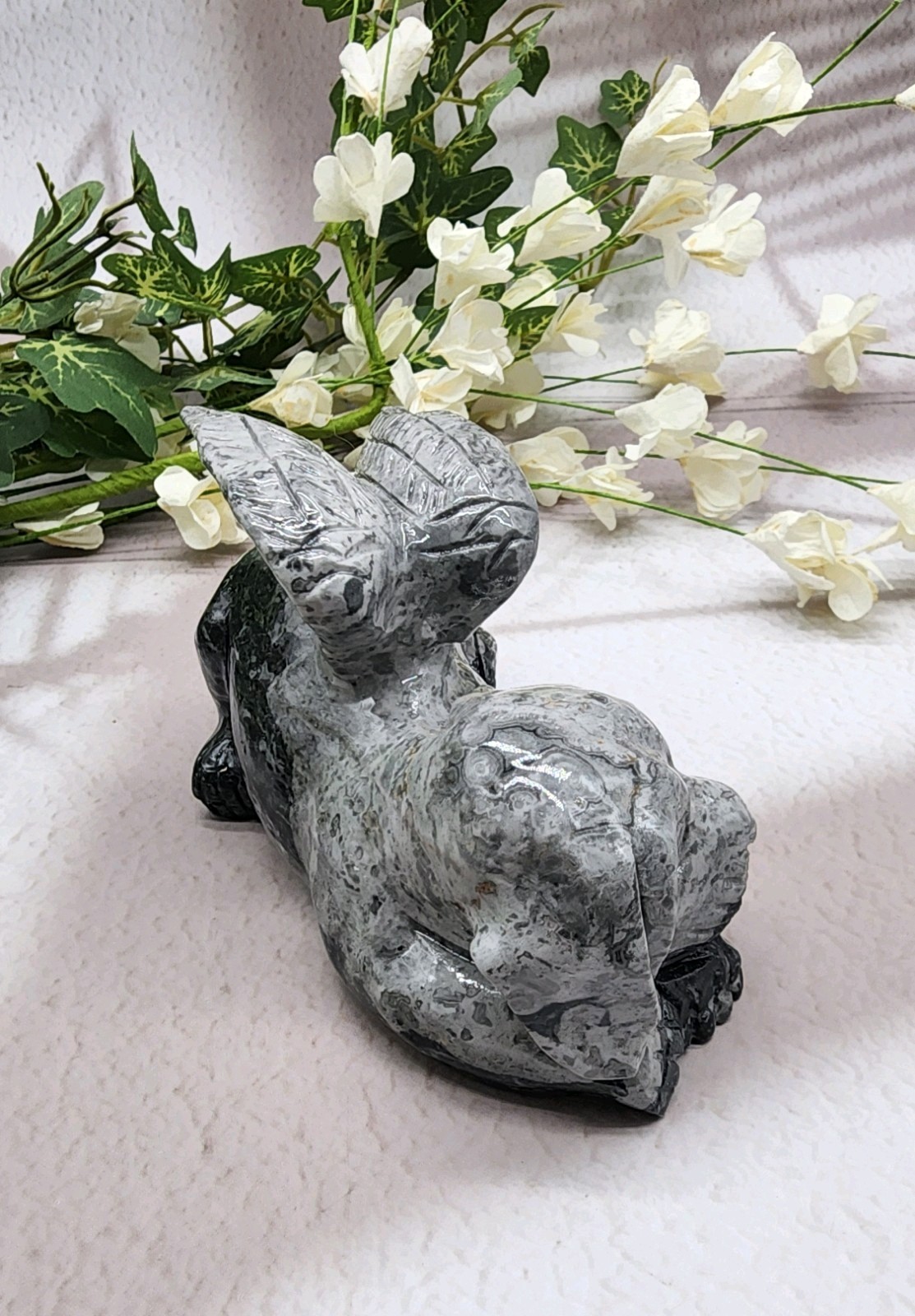Picasso Jasper, Winged Angel Dog, Pet Memorial, Pet Loss Gift, Gemstone Carving