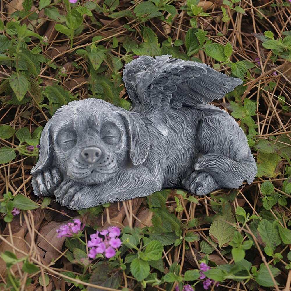 MiDube Dog Memorial Stone Resin Statue Pets Sleeping Angel 5″x 2″x 2″, Gray