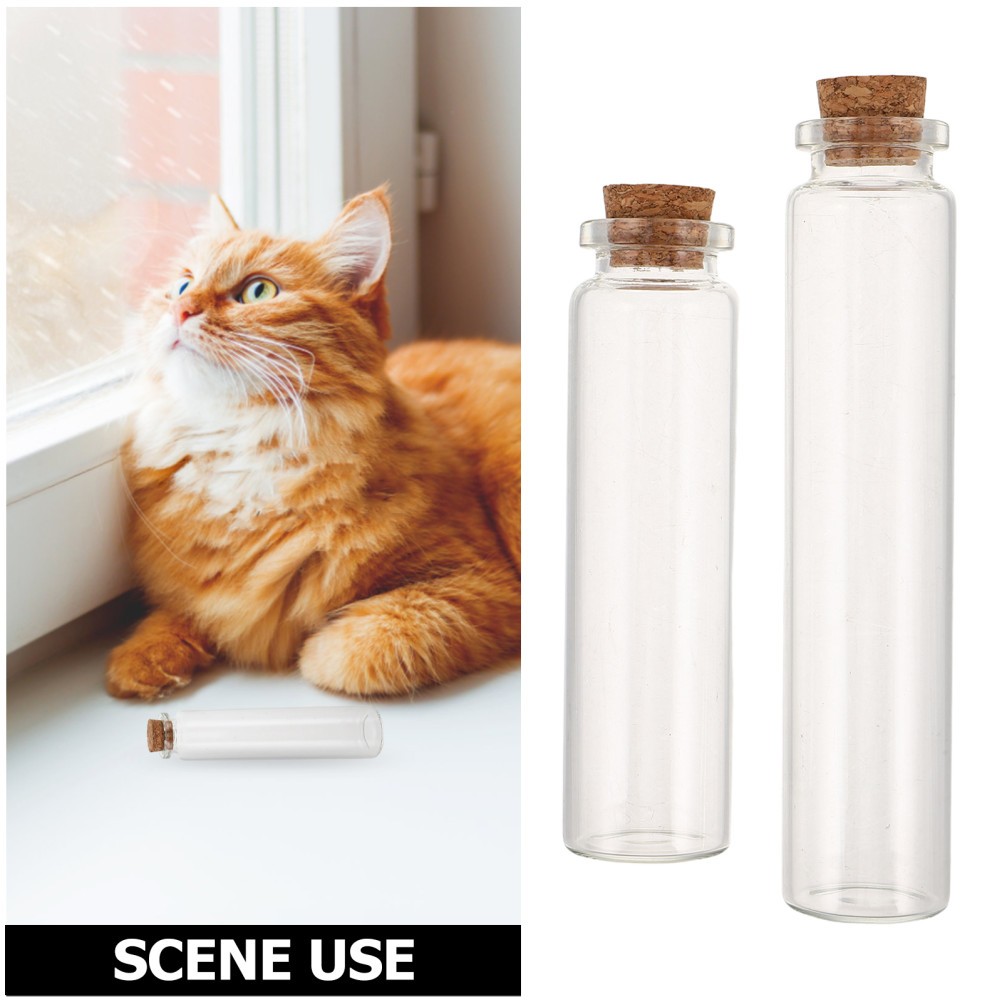 2Pcs Transparent Glass Bottles with Wood for Pet Hair Storage and Memorial