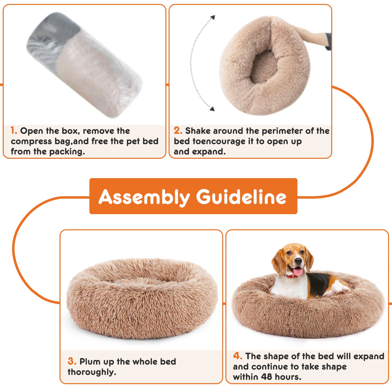24 Inch Anti-Slip Round Fluffy Plush Faux Fur pet Bed, Fits Up To 25 Lbs
