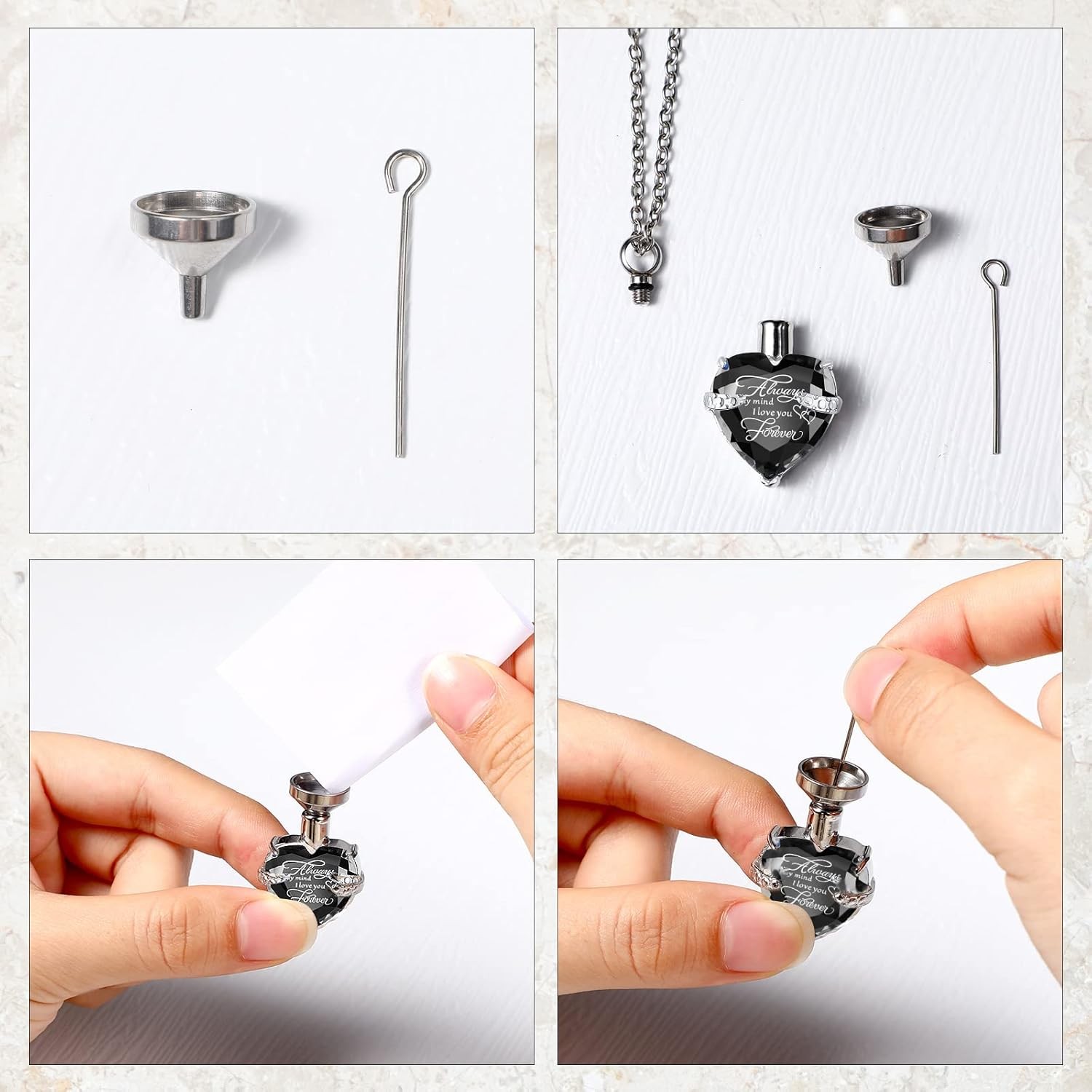 MTLEE 3 Pieces Cremation Urn Necklace for Ashes Vertical Bar Zircon, Heart