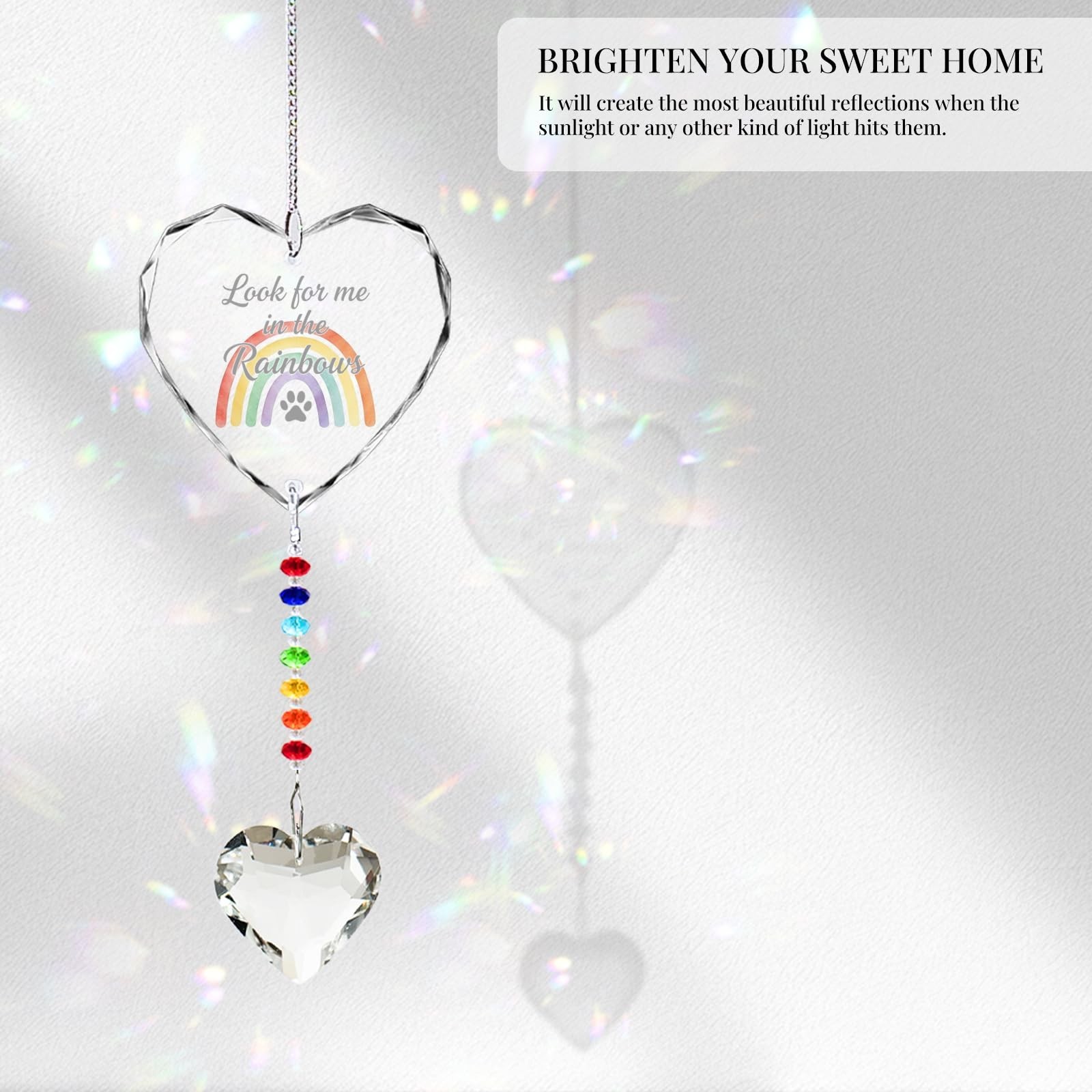 Pet Memorial Gifts for Dogs Cats – Look for me in the Rainbows Crystal Suncat…