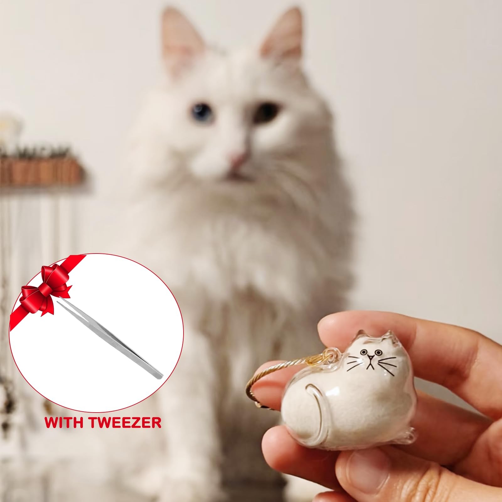 Cute Cat Hair Keychain Cat Fur Keepsake with Tweezer, Transparent Pet Fur Mem…