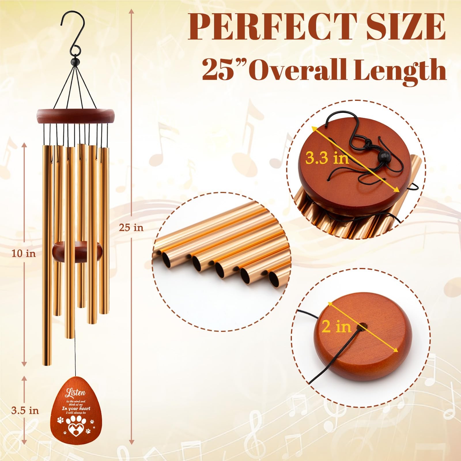 Dog Memorial Gifts for Loss of Dog, 25″ Pet Memorial Gifts Wind Chimes