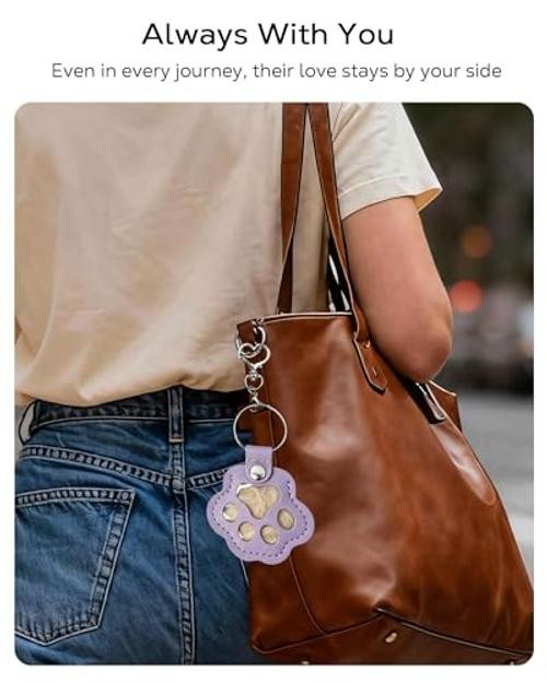 Cat & Dog Hair Keychain, Leather Dog Paw Hair Holder Fur Set of One Purple