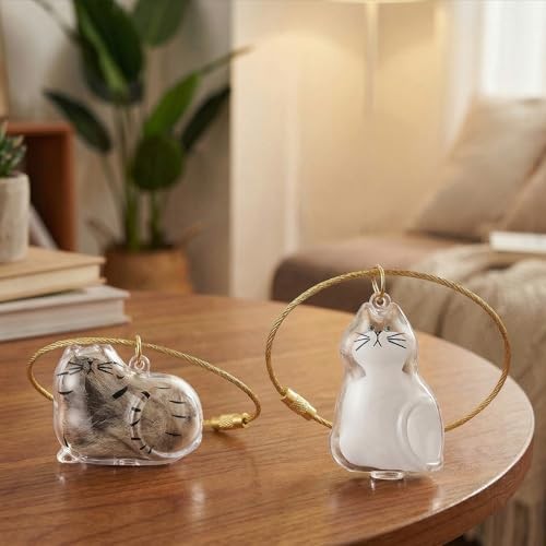 2pcs Cat Hair Keychain – Clear Fur Keepsake – Creative Cat Hair Pendant