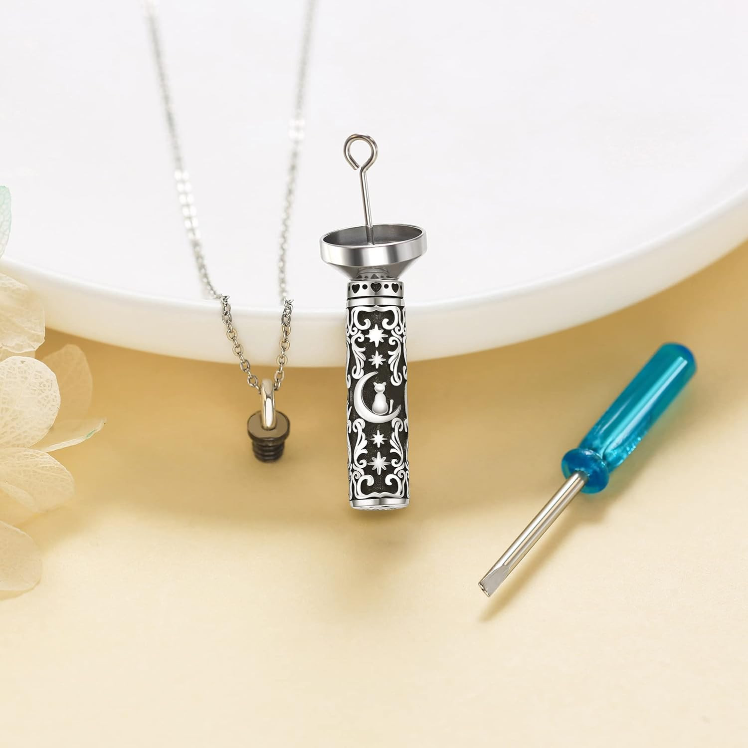 Urn Necklace for Ashes 925 Sterling Silver Cat/Fox/Dog/Opal/Guitar Pet Cremation