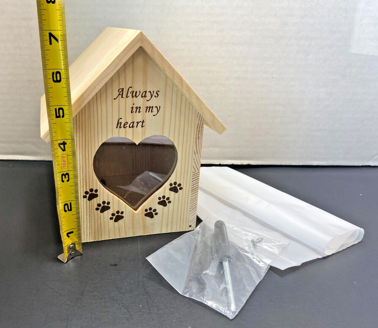 New Wooden Pet Urn Light Colored Heart Shaped Window Pet Urn