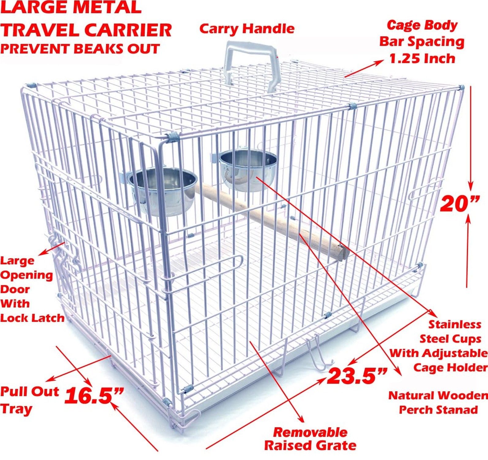 Large Portable Durable Metal Travel or Veterinary Easy Collapsable Parrot Bir…
