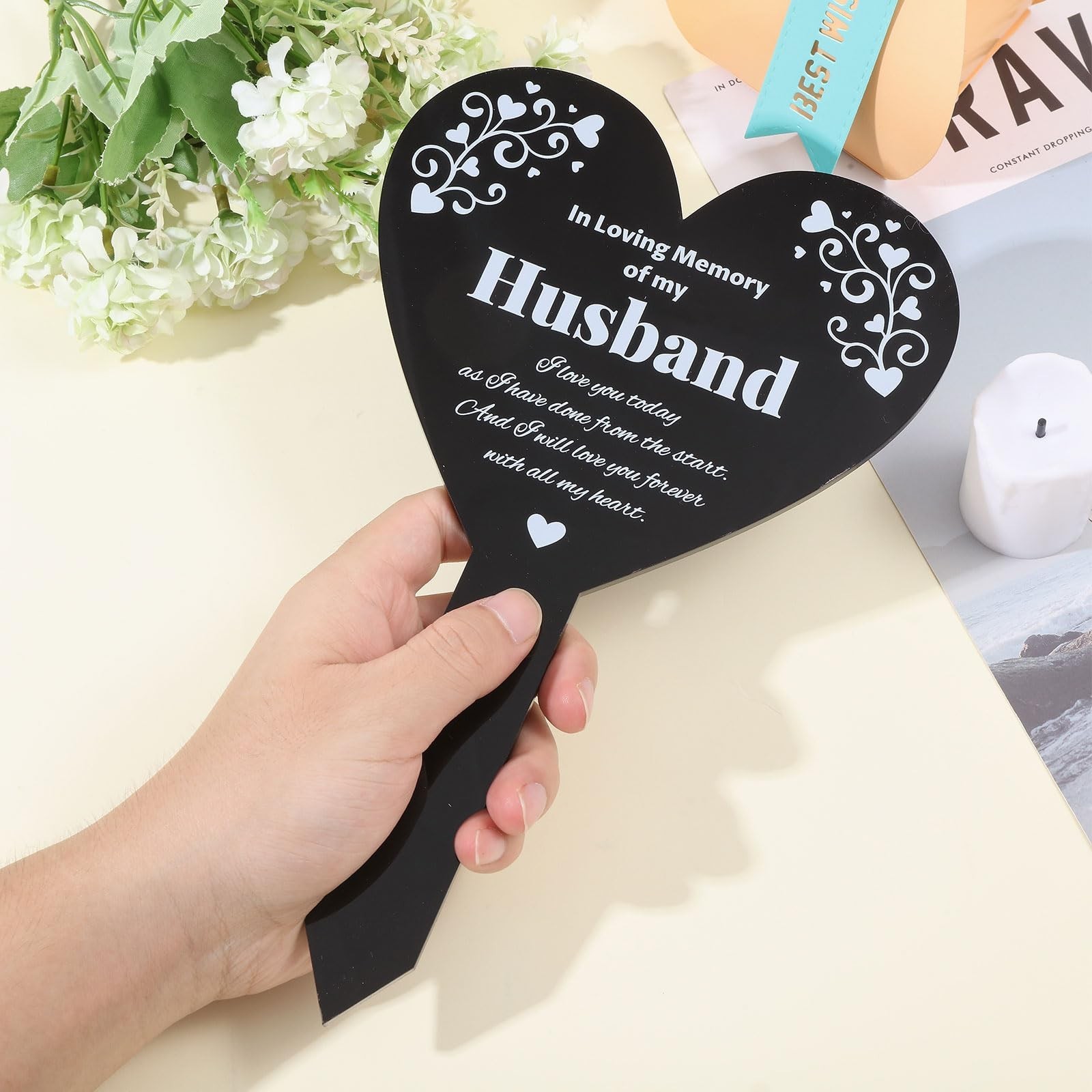 GLOBLELAND Heart Husband Garden Stake for Husband Memorial Remembrance Plaque…