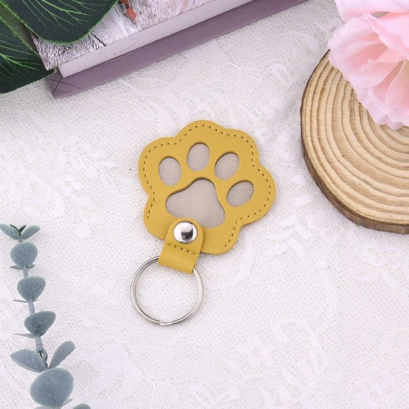 Xiyantiji Pet Paw Print Leather Keychain for Dog Cat Fur Hair Storage Yellow