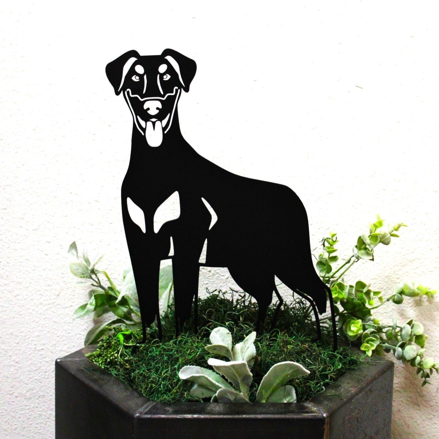 Doberman Pinscher (natural ear) Black Metal Dog Silhouette