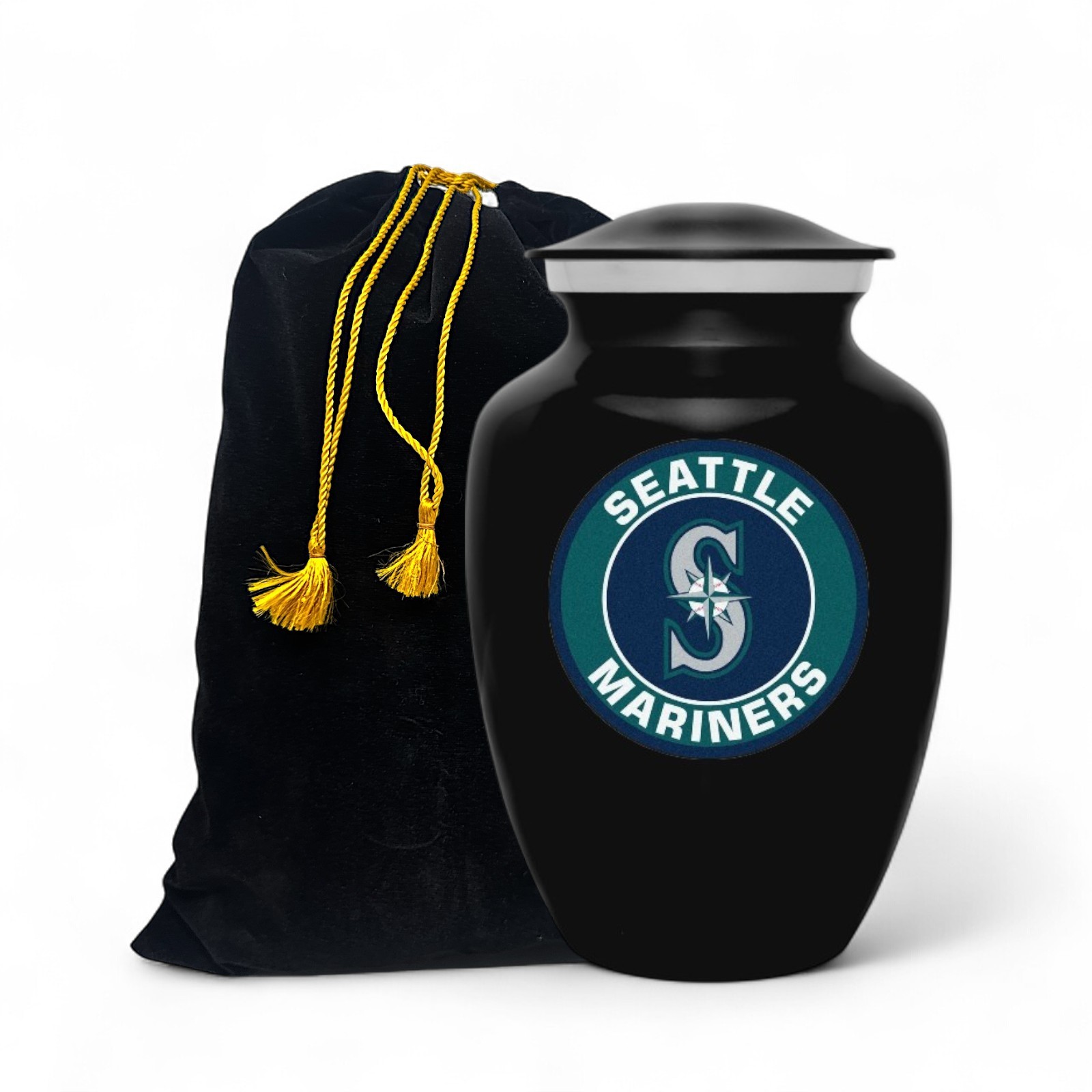 Seattle Mariners Baseball Style Cremation Urn Adult Ashes Black Metal 8 In Urns