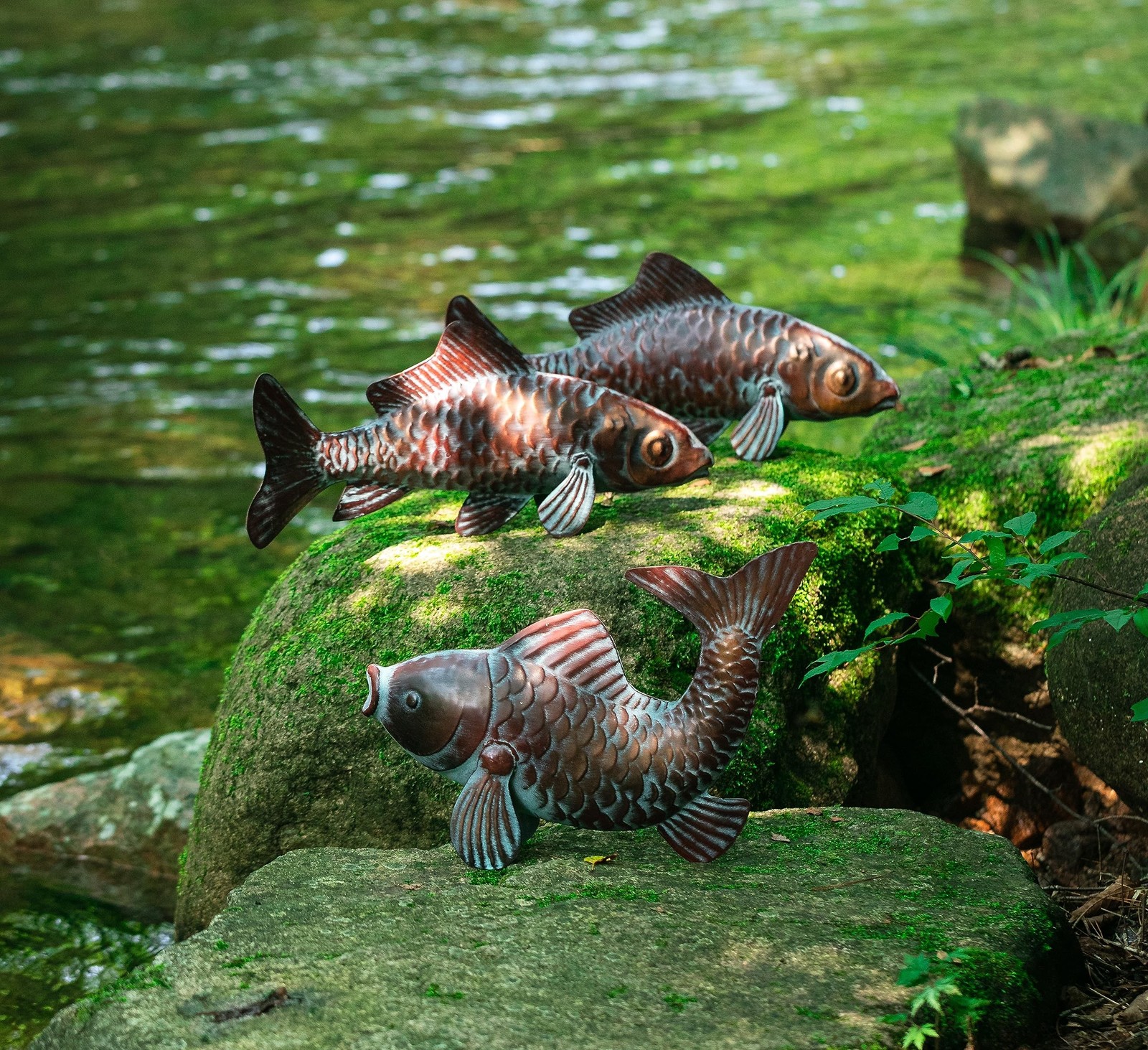 Outdoor Garden Statues Koi Fish Decor for Outside,Large Antique Copper Garden…