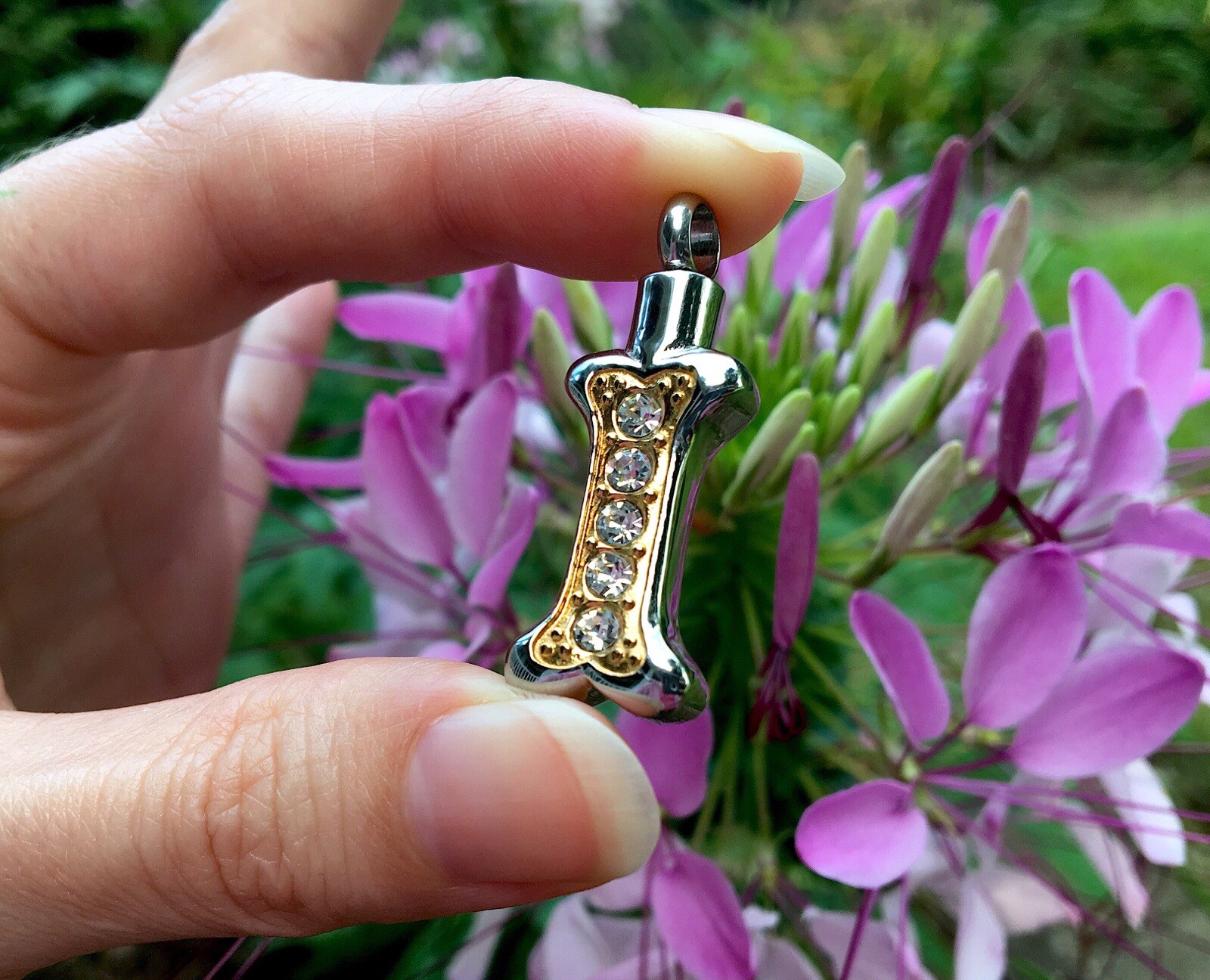 Dog Bone Cremation Necklace Crystals Ladies Urn Jewelry Pendant for Ashes Girls