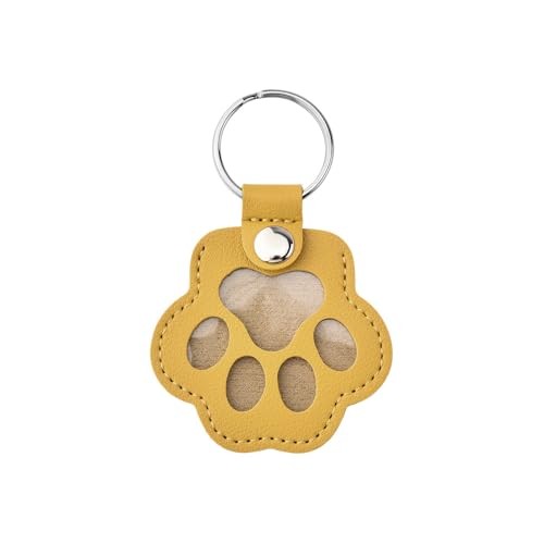 Xiyantiji Pet Paw Print Leather Keychain for Dog Cat Fur Hair Storage Yellow