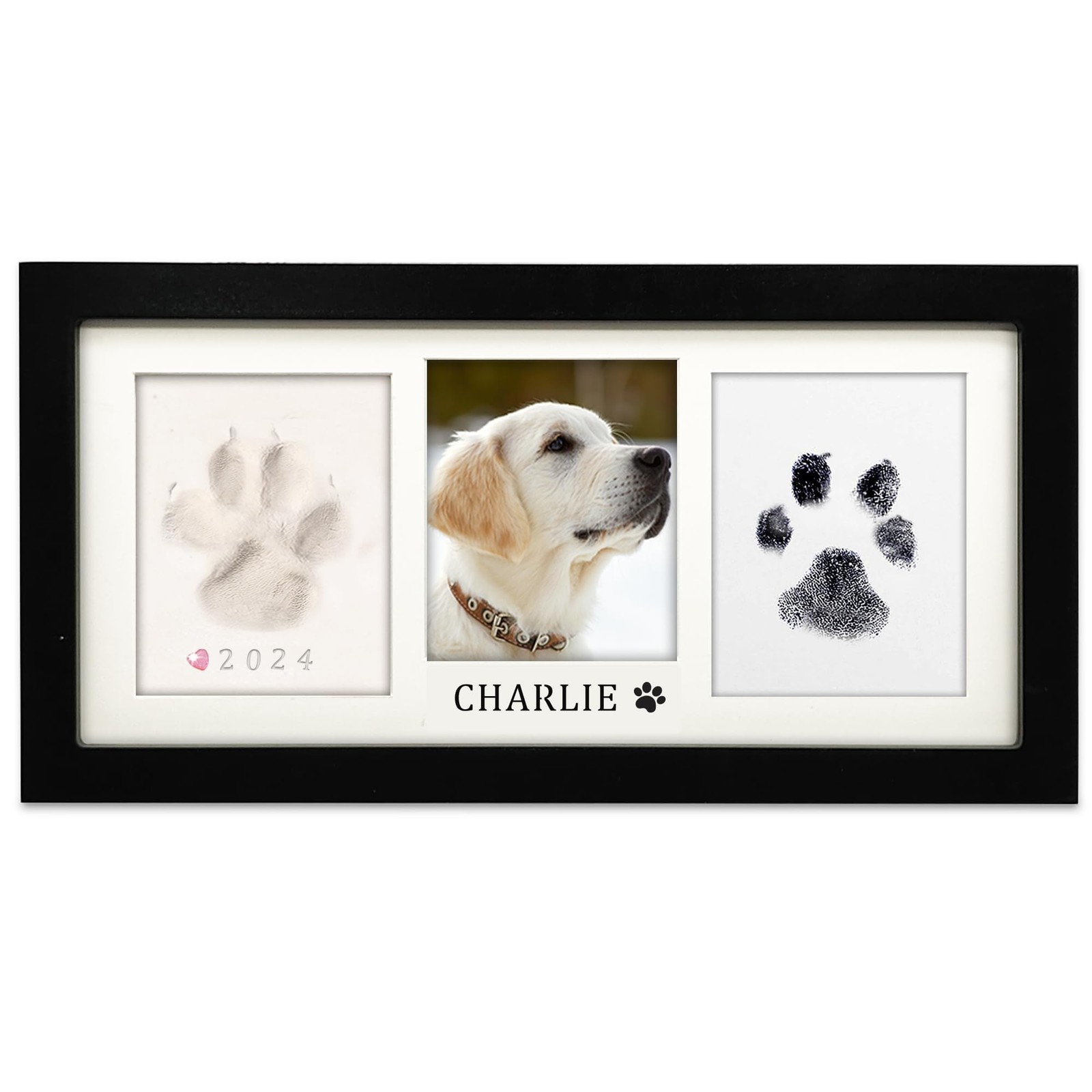 Paw Print Frame Kit Dog/Cat Soft Clay Touch Ink Pad Pet Memorial Box Black