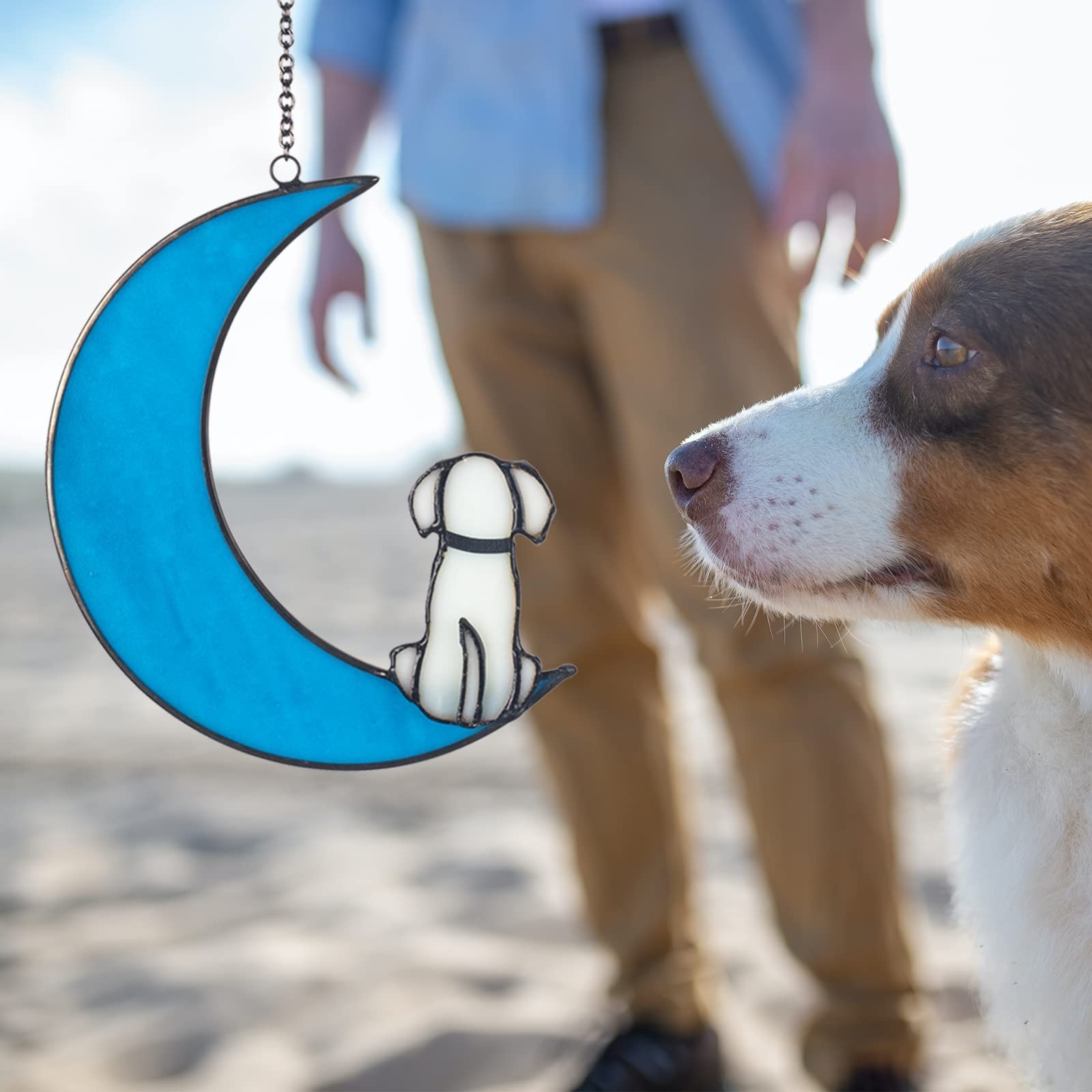 Dog Memorial Gifts Suncatcher Dog Decor on Luminous Blue Moon Stained Glass W…